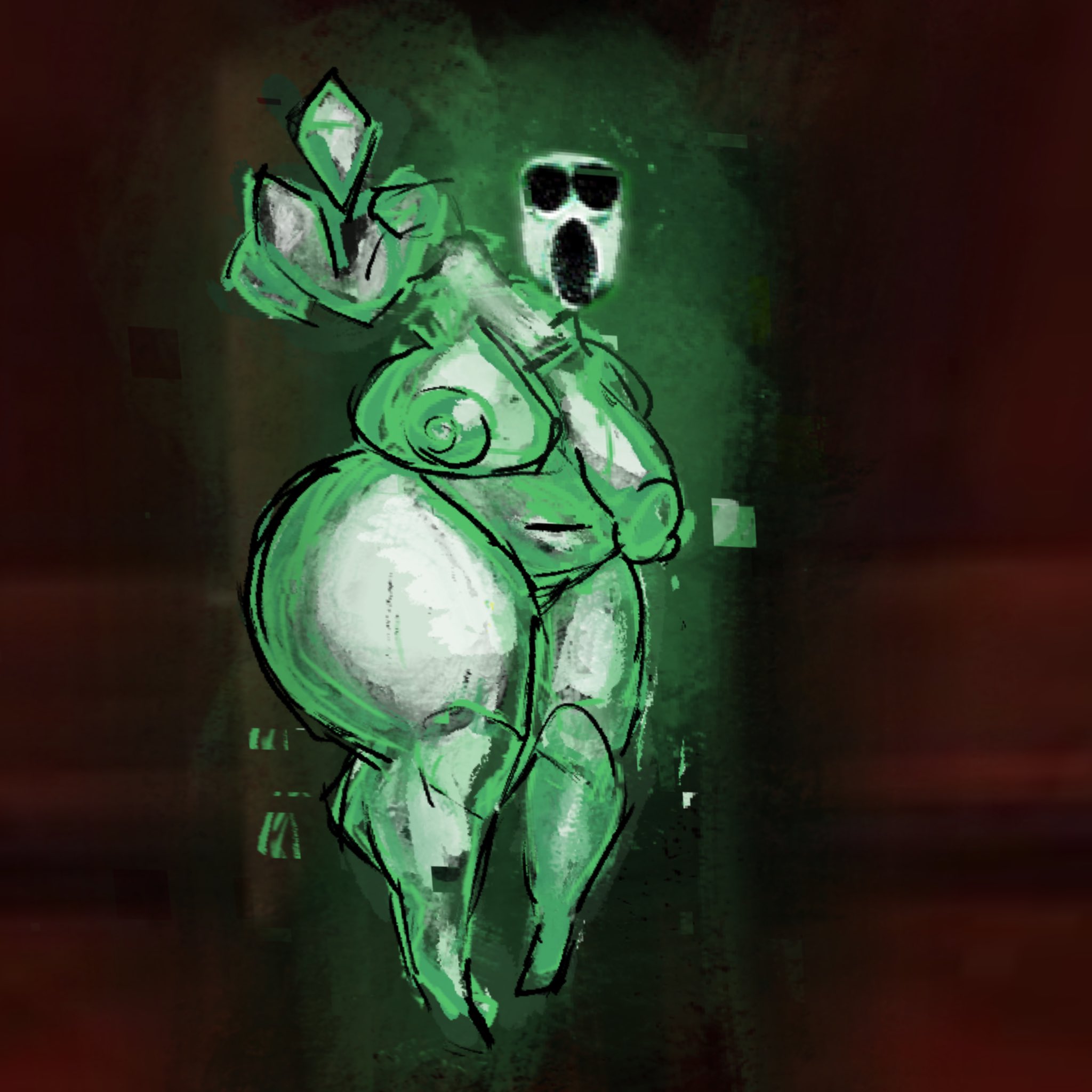 1girls, ambush (doors), ass, big ass, big breasts, big butt, big thighs, breasts, creepy, doors (roblox), elfirku, female, floating, glitch effect, green skin, horror, humanoid, monster, roblox, roblox game, scary, tagme, thick thighs