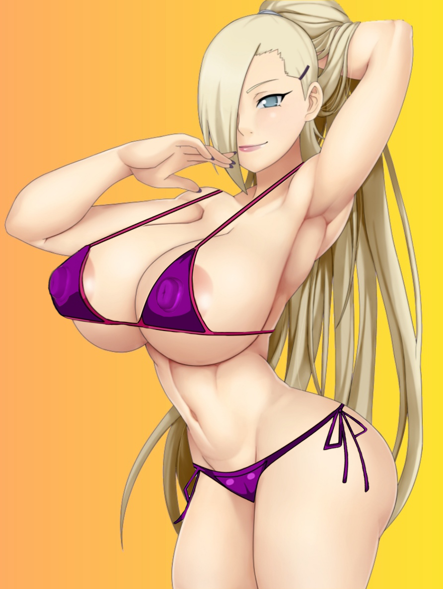 1girls, aqua eyes, armpit, big breasts, bikini, blonde female, blonde hair, blonde-haired female, boruto: naruto next generations, breasts, edit, edited, erect nipples, erect nipples under bikini, female, female focus, female only, hair clip, hair covering eye, hair covering face, hair tie, ino yamanaka, large breasts, long hair, mature, mature female, micro bikini, milf, naked, naked female, naruto, naruto (series), nipples, ponytail, revealing swimsuit, sideboob, skimpy, skimpy bikini, smile, solid color background, solo female, swimsuit, thick thighs, thighs, toned, toned body, toned female, ttrop, voluptuous