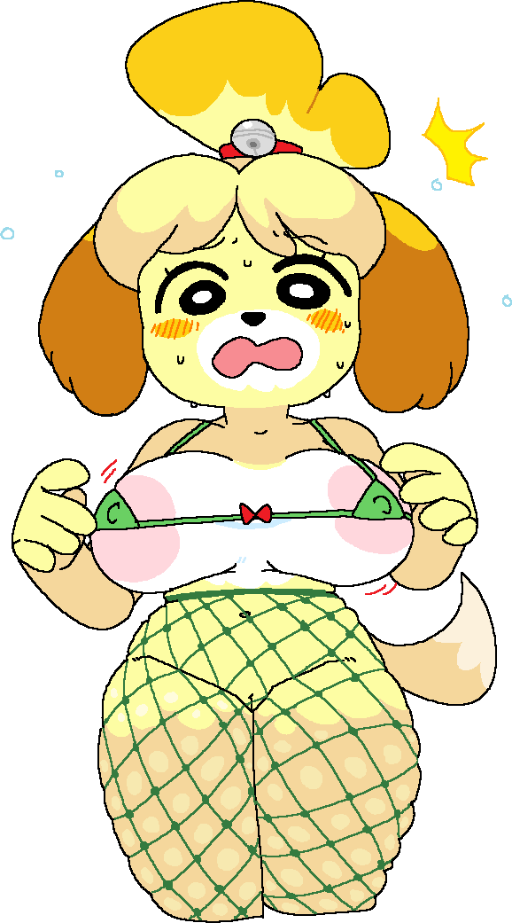 animal_crossing anthro anthrofied anthropomorphic areola areolae bell bell_collar blush blushing bow bowtie bra breasts canine cassettedream collar doubutsu_no_mori dream-cassette fishnet fishnet_legwear fishnet_pantyhose fishnets green_bra hoshime isabelle_(animal_crossing) micro_bra mob_face navel nervous nintendo open_mouth pantyhose red_bow red_bowtie shizue_(doubutsu_no_mori) simple_eyes skindentation tail transparent_background vagina yellow_dog yellow_fur