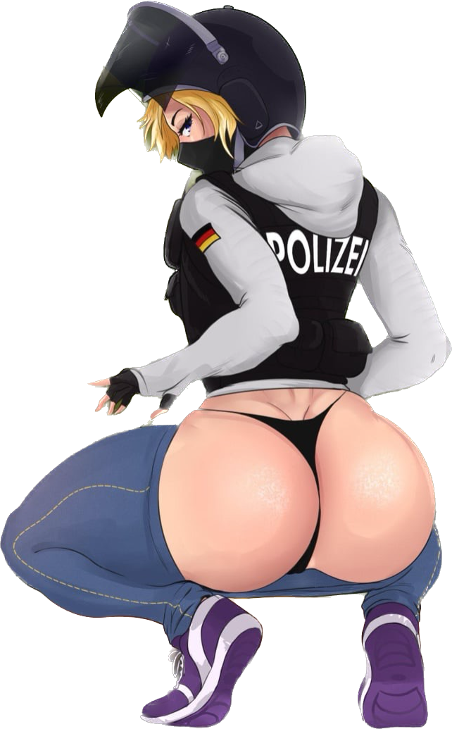 1girls ass big_ass blonde_hair blue_eyes body_armor clothing female female_only footwear german_flag germany headwear helmet human iq_(rainbow_six) pale_skin panties polizei rainbow_six rainbow_six_siege solo thong tiptoes transparent_background