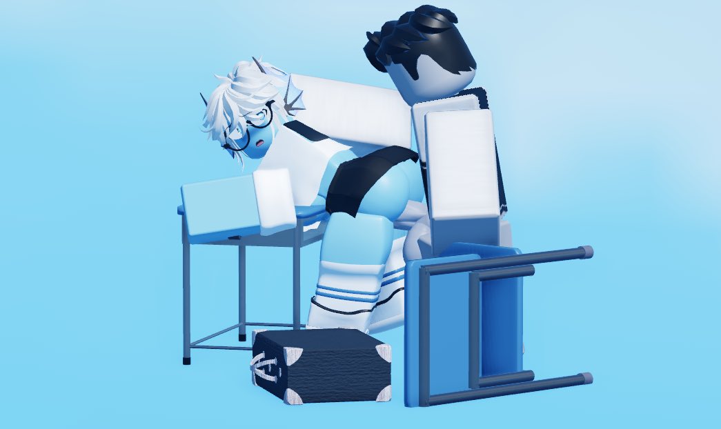 1boy, 1girls, 3d, blue skin, female, fish girl, hair grab, male, roblox, robloxian, sex from behind, striped legwear, tagme, woozystars