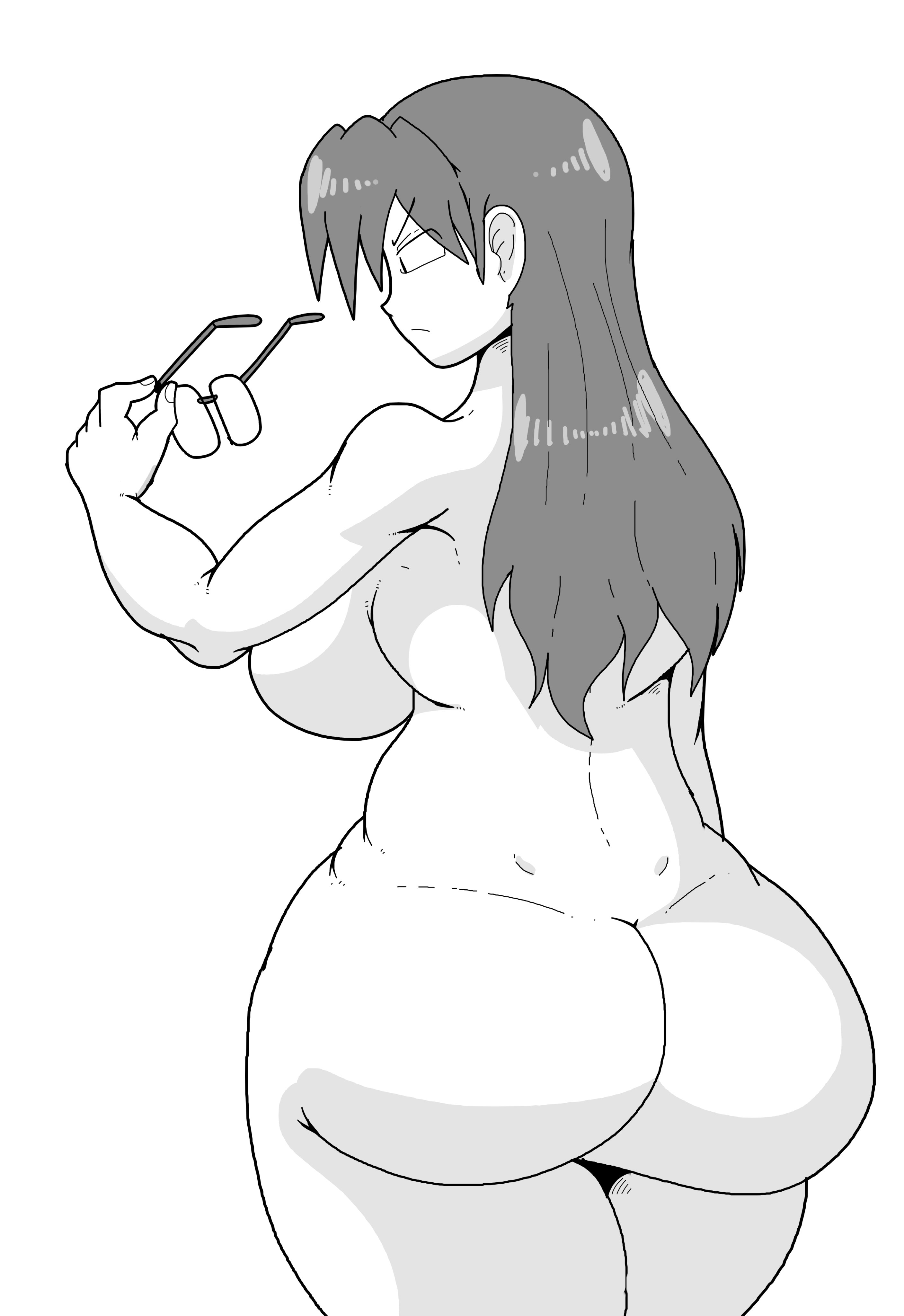 1girls, ass, ass focus, azumanga daiou, backboob, big ass, big breasts, big butt, breasts, female, female only, glasses, hair, koyomi mizuhara, long hair, naked, naked female, nude, nude female, poopishness, solo, solo female, tagme, white background