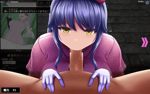 animated, animated gif, big breasts, blowjob, blush, breasts, demon, fellatio, female, game cg, gloves, licking, nurse, nurse cap, original, original character, pov, succubus, succubus reborn, super dimension awakening institute, yellow eyes