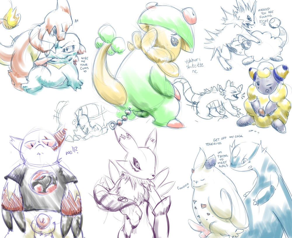 breloom charmeleon color crossover digimon eeveelution fellatio fire insertion jolteon latios mareep masturbation nintendo oral pikachu pokemon pokemon_(species) renamon rhydon tail tail_fire togekiss totodile traditional_media_(artwork) zangoose