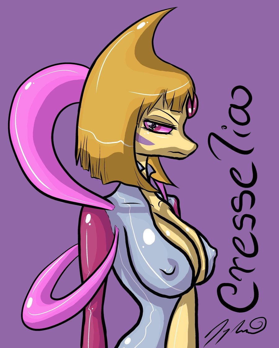 anthro breasts color cresselia female female_only hair nipples pink_eyes pokemon short_hair solo species_name tagme tyhnu