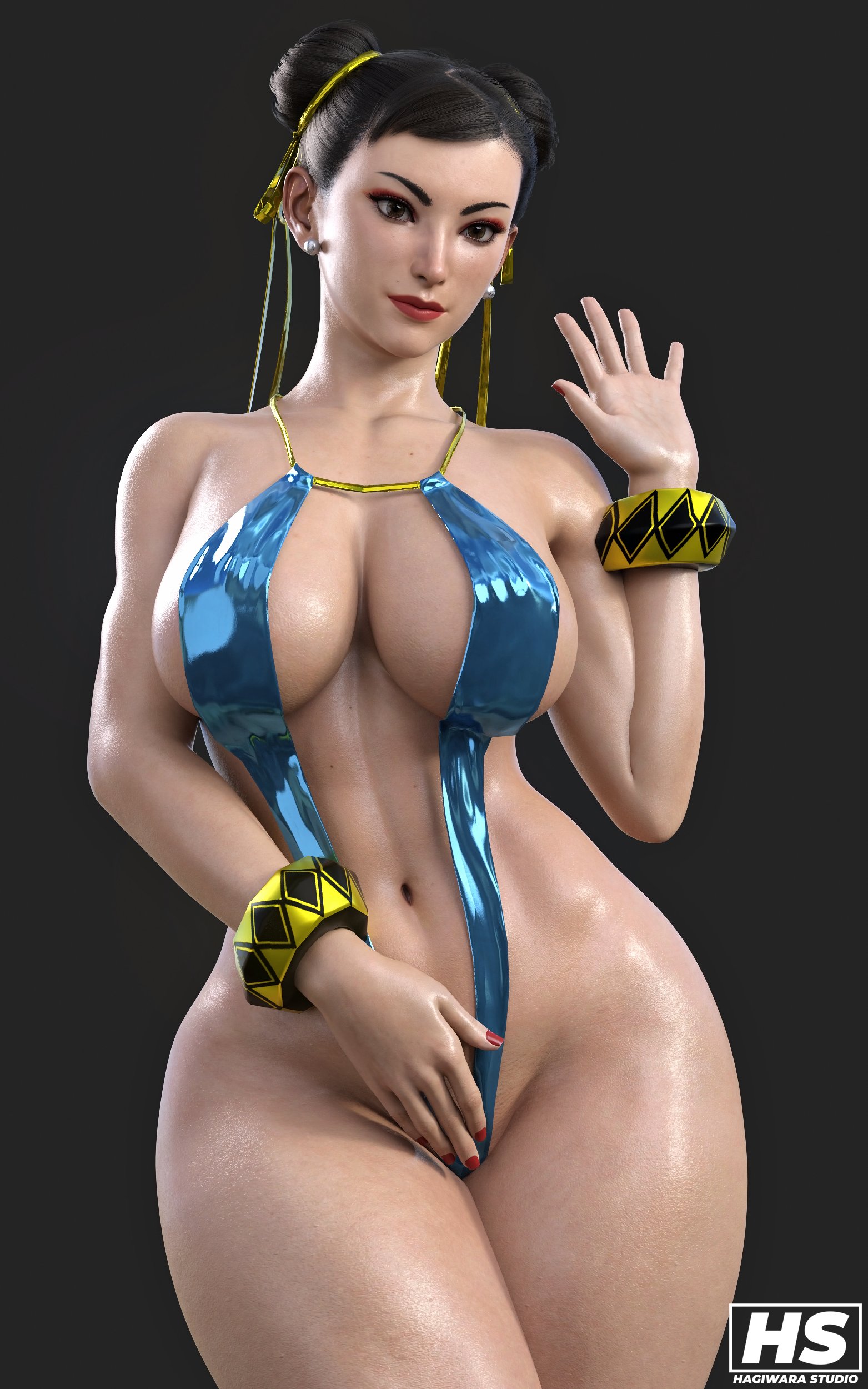 1girls, 3d, ass, big ass, big breasts, breasts, capcom, chun-li, female, female only, front view, hagiwara studio, hair bun, hair buns, looking at viewer, sling bikini, slingshot swimsuit, solo, street fighter, street fighter 6, thick thighs, thunder thighs, wide hips