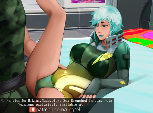 1boy 1girls asian asian_female bedroom blue_lipstick dare_(fortnite) female fortnite green_clothing green_hair imminent_sex leg_up looking_at_partner panties ringsel tagme