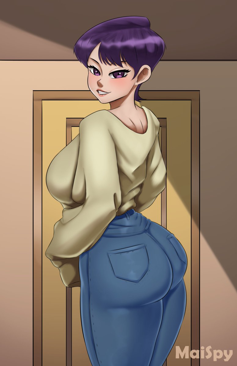 1girls ass big_ass big_breasts blue_pants bottomwear breasts female female_only hair jeans komi-san_wa_komyushou_desu komi_shuuko large_ass lips looking_at_viewer maispy mature mature_female mature_woman milf mother pants purple_eyes purple_hair shirt short_hair smile solo solo_female thick_ass topwear