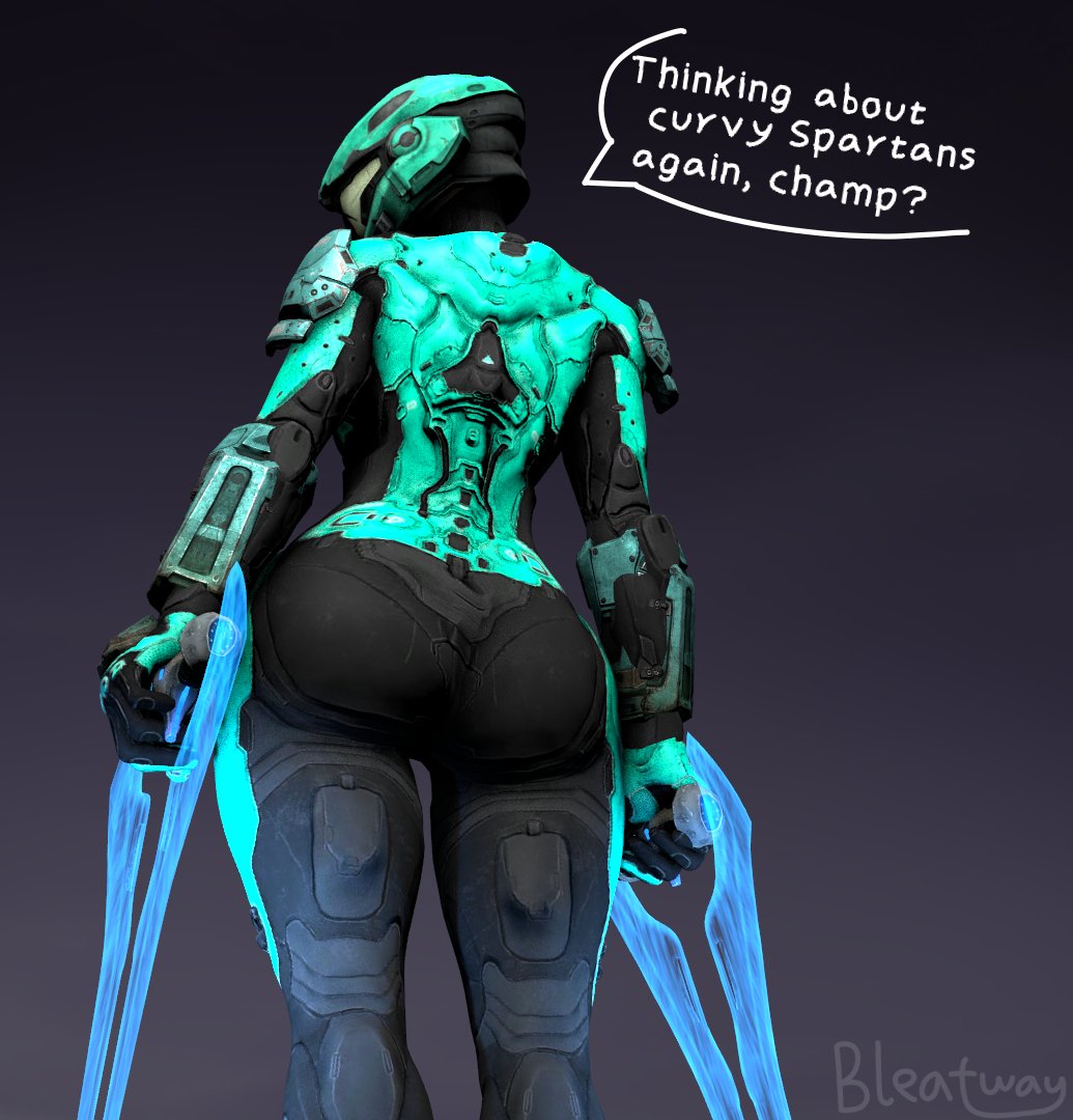 1girls 3d armor big_ass bleatway clothed clothing dare_to_exist female female_only female_spartan_(halo) gradient_background halo_(series) looking_back spartan_(halo) speech_bubble sword swords text thick_thighs wide_hips