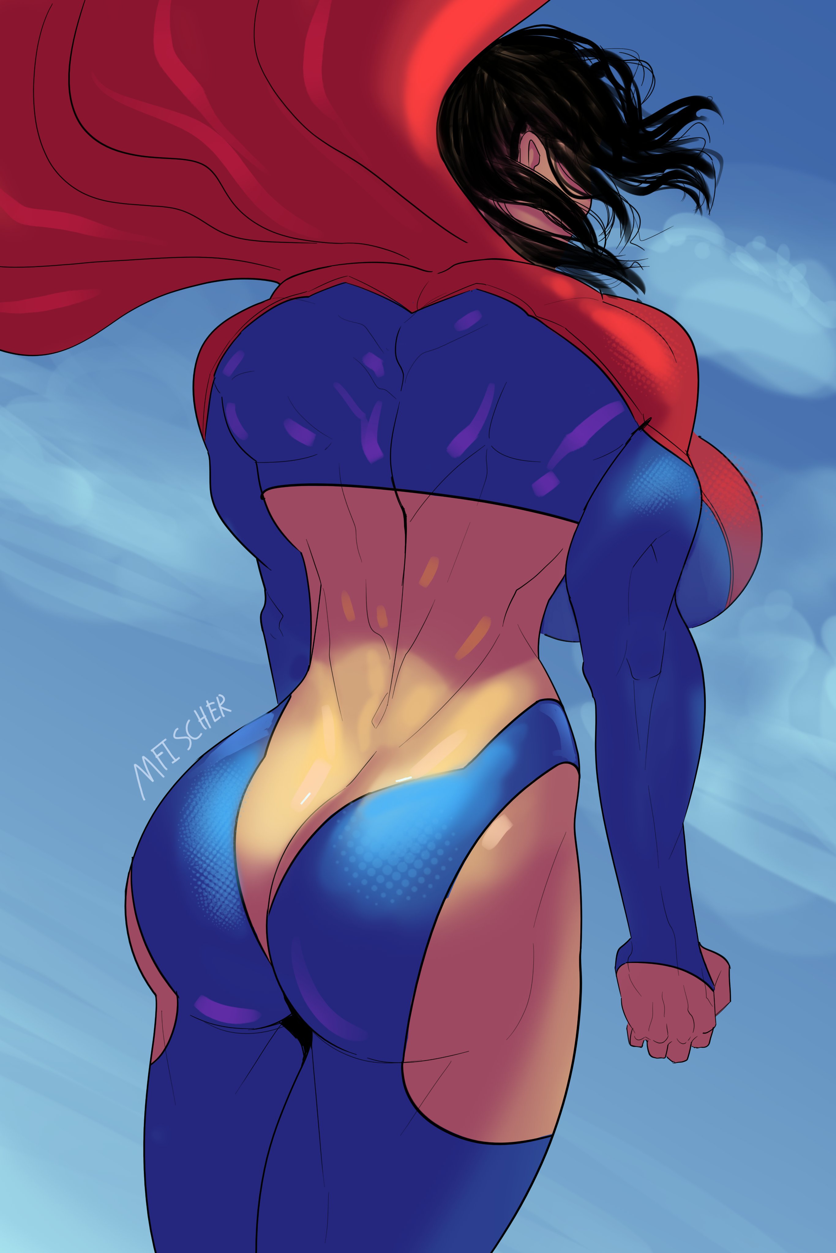 1girls, 2023, ass, ass cleavage, ass crack, big breasts, black hair, breasts, bubble ass, bubble butt, busty, butt crack, cape, child bearing hips, dc, dc comics, dc extended universe, female, female focus, female only, hourglass figure, kara zor-el, meinfischer, pinup, pinup pose, rear view, revealing clothes, sasha calle, short hair, sideboob, signature, skimpy, skimpy clothes, solo, solo female, solo focus, supergirl, supergirl (sasha calle), supergirl (series), superman (series), text, the flash (2023), the flash (series), toned, toned female, wide hips