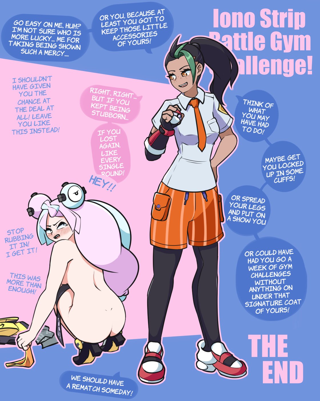 2girls anewenfartist ass breasts english_text female female_only iono_(pokemon) multiple_girls necktie nemona_(pokemon) pokemon pokemon_sv strip_game text tie