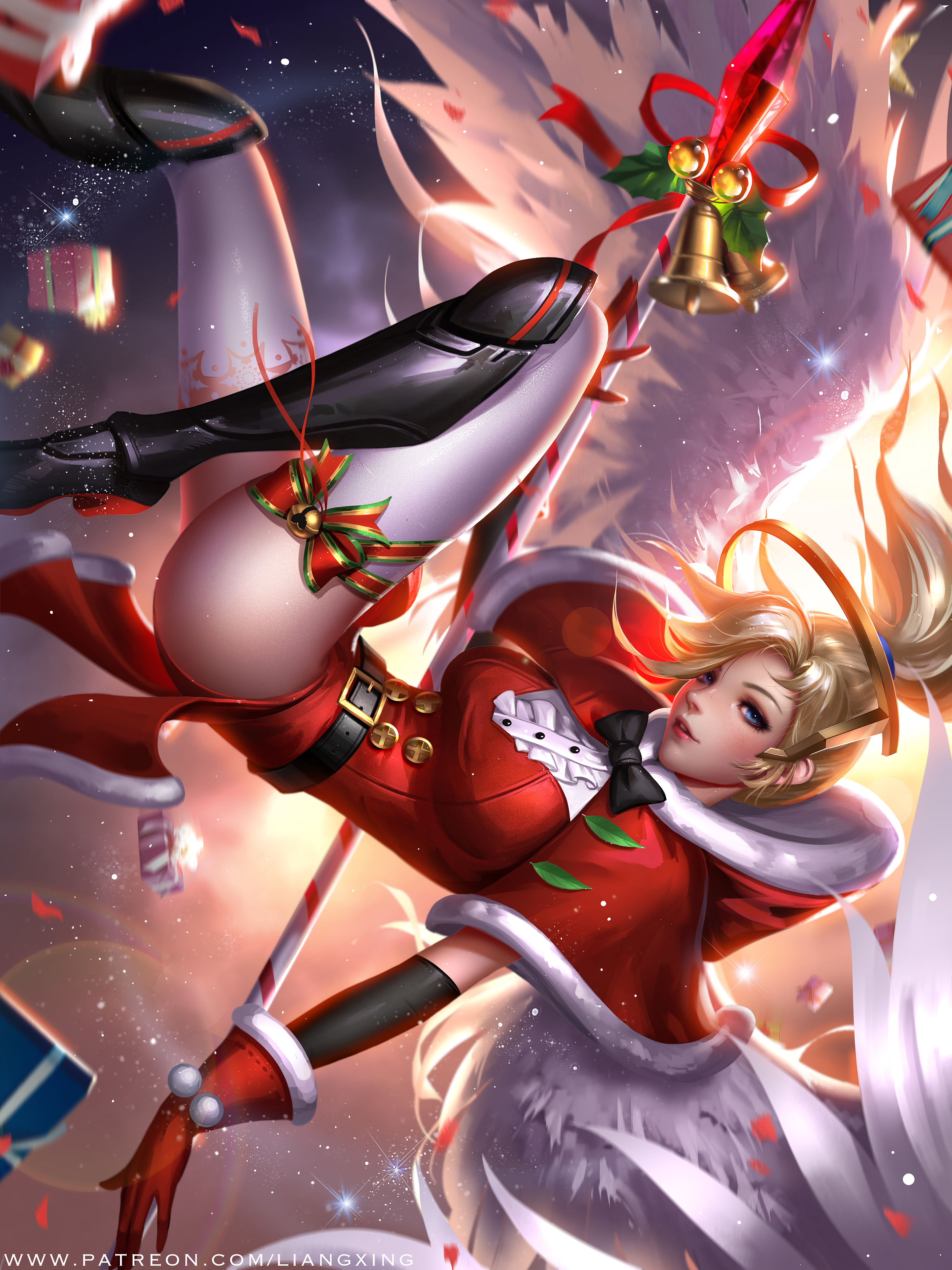 1girls, angela ziegler, christmas, christmas outfit, female, liang xing, mercy, overwatch, sole female, solo