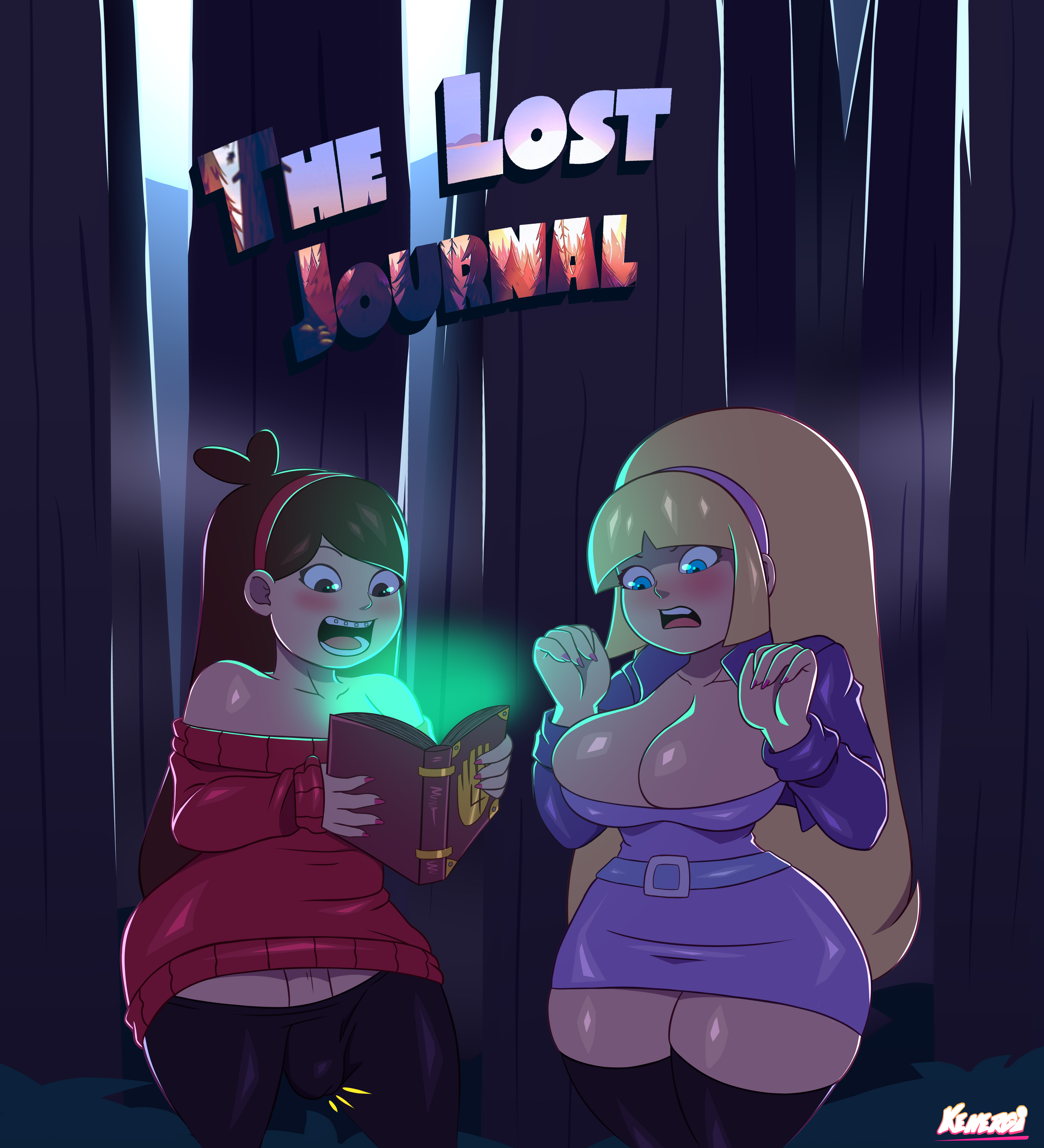 1futa, 1girls, 2023, absurd res, bangs, big breasts, blonde hair, breasts, brown hair, clothed, clothing, disney, duo, english text, female, flaccid, futanari, gravity falls, huge breasts, human, intersex, kenergi, light skin, light-skinned female, light-skinned futa, long hair, mabel pines, mostly clothed, pacifica northwest, penis, shiny skin, source smaller, standing, straight hair, thick thighs, thighhighs, thighs, wide hips
