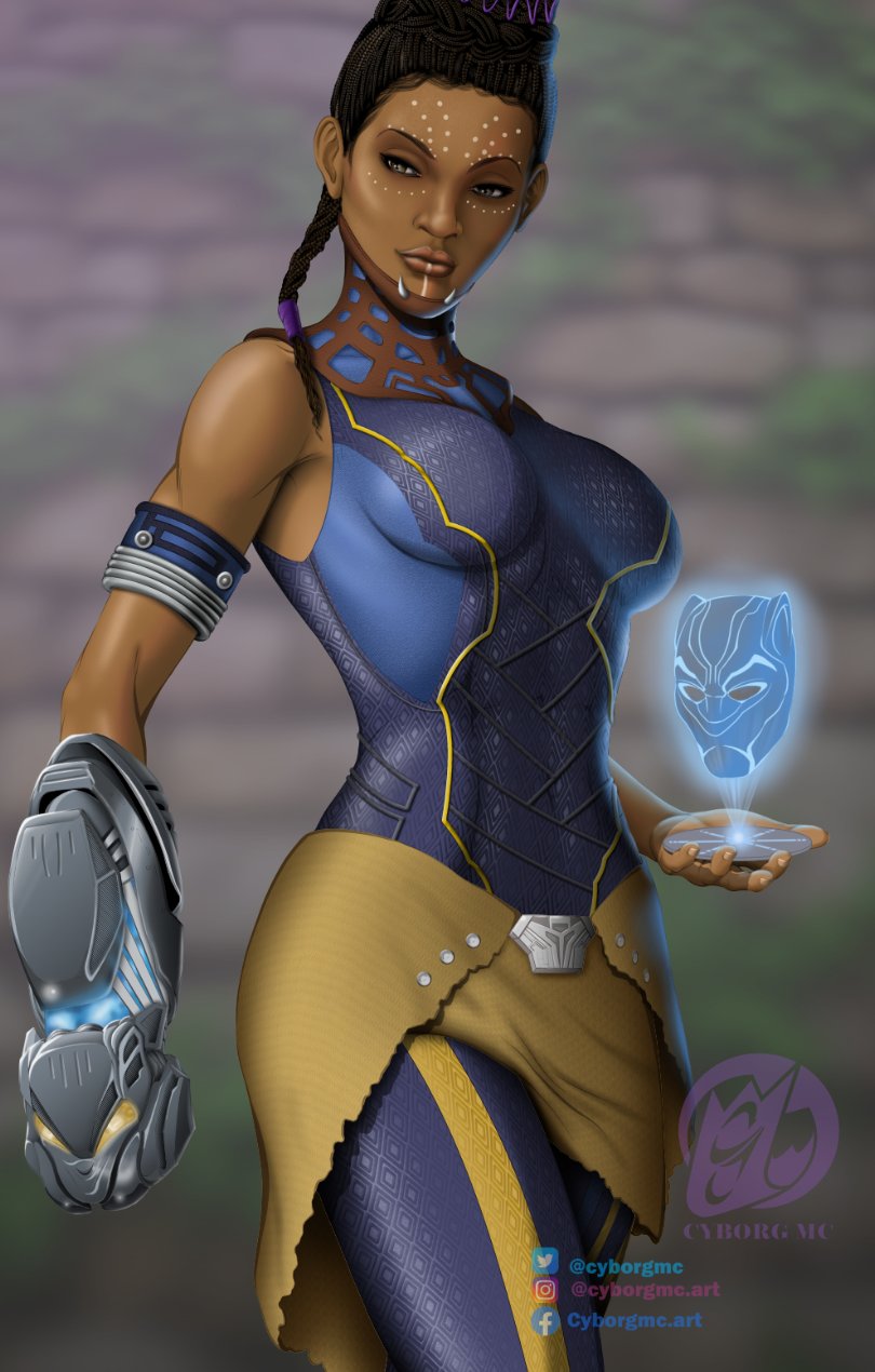 1girls african african_female alternate_version_available athletic athletic_female avengers:_endgame black_panther_(2018) black_panther_(series) clothed cyborg_mc dark-skinned_female dark_skin face_markings female female_only gauntlets hologram human human_only marvel marvel_cinematic_universe shuri_(marvel) solo solo_female tight_clothing voluptuous wakandan