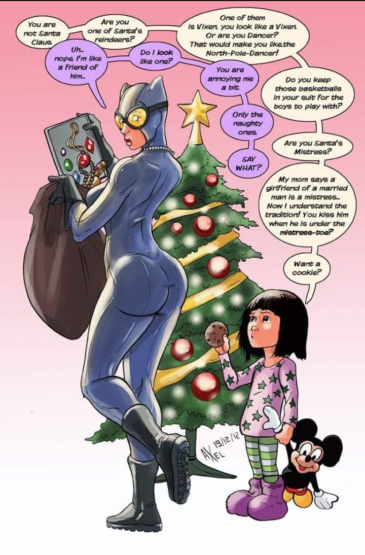 2012 2girls artist_name ass axel_medellin batman_(series) big_ass blue_bodysuit bodysuit boots catwoman christmas christmas_tree curvy curvy_female curvy_figure dat_ass dc dc_comics english_text fat_ass female female_only gloves gotham_city_sirens light-skinned_female pawg stealing straight_hair tagme_(artist) text thief tight_clothing villain villainess voluptuous voluptuous_female wide_hips young_girl