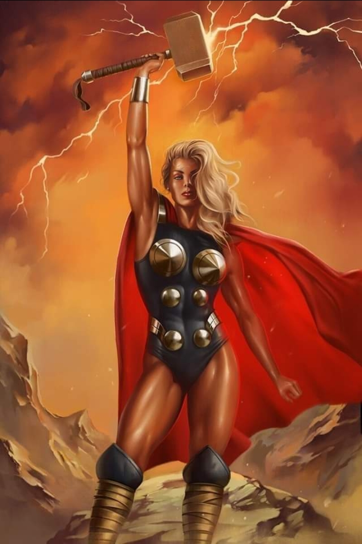 1girls artist_request asgardian blonde_hair cape curvy curvy_female female female_only hammer human human_only lady_thor light-skinned_female light_skin long_hair marvel mjolnir rule_63 solo straight_hair superheroine thor_(series) weapon wide_hips