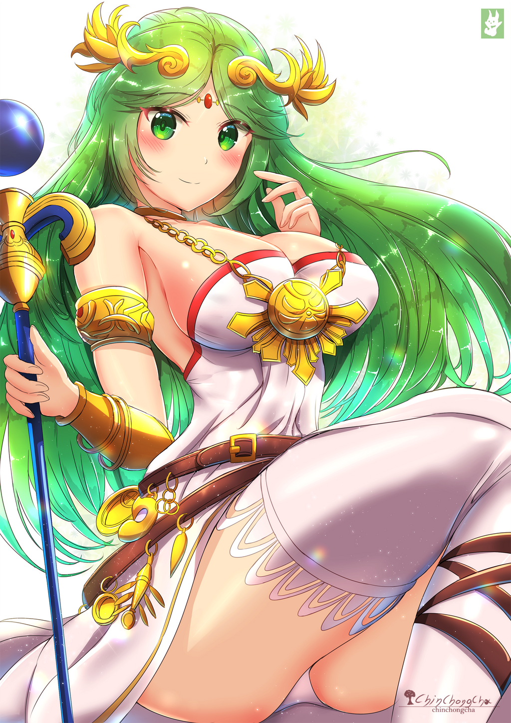 chinchongcha female green_hair kid_icarus long_hair nintendo palutena white_skin