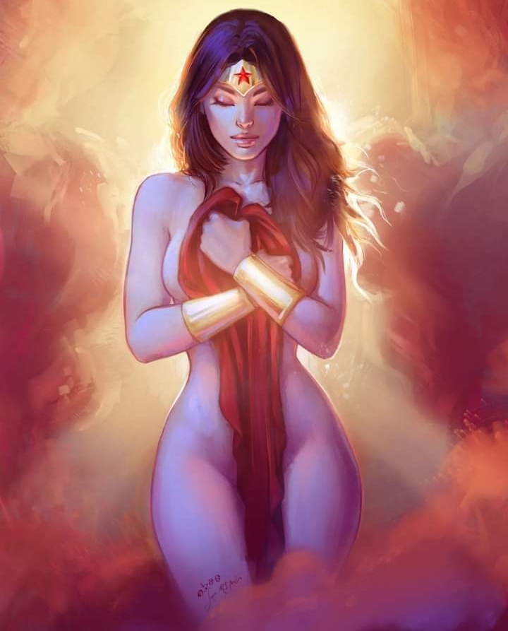 1girls big_breasts black_hair breasts cape covering covering_body curvy curvy_female curvy_figure dc dc_comics diana_prince eric_basaldua female female_only light-skinned_female nude nude_female solo straight_hair superheroine wide_hips wonder_woman wonder_woman_(series)