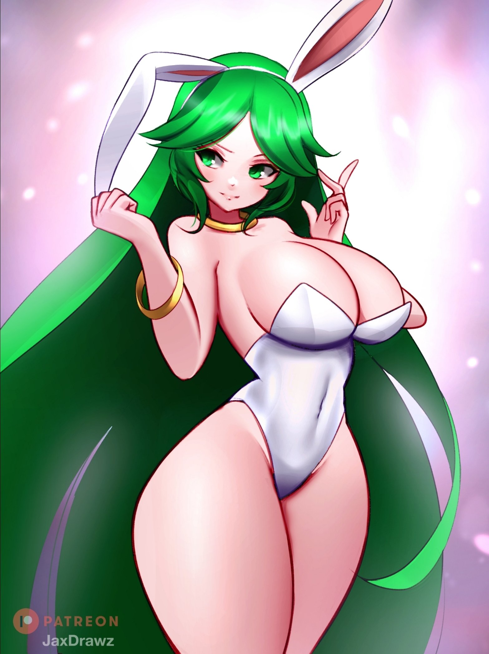 1girls, bunny ears, bunny girl, bunnysuit, female, green hair, jaxartdump, kid icarus, long hair, nintendo, palutena, tagme, white skin