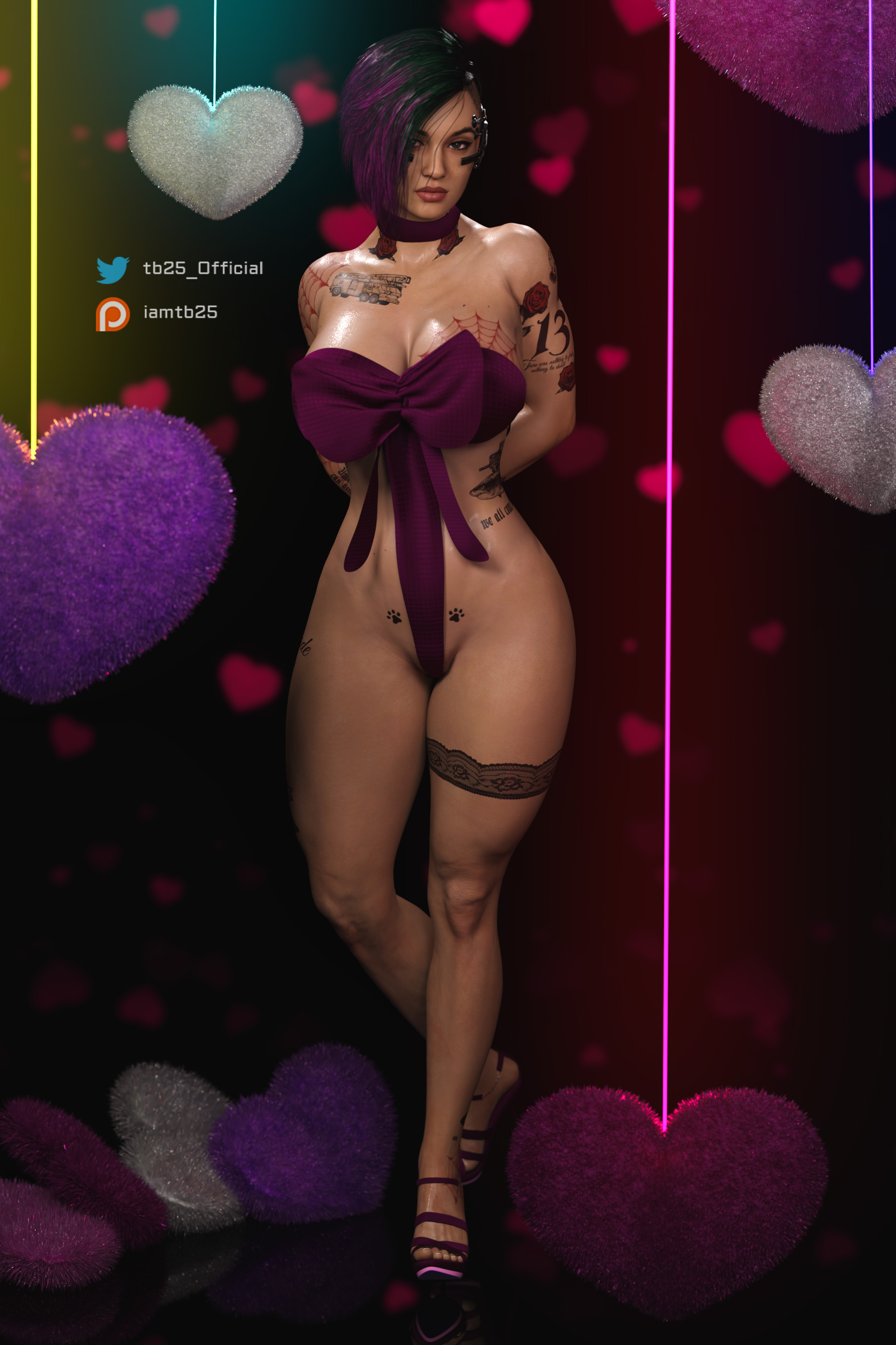 1girls, 3d, abs, absurdres, ass, athletic, athletic female, big ass, big breasts, bow, breasts, busty, cd projekt red, cybernetics, cyberpunk 2077, female, female focus, female only, fit, fit female, high heels, hourglass figure, judy alvarez, lingerie, long hair, makeup, muscular, muscular female, navel, nude, nude female, nudity, partially nude, patreon username, pose, posing, realistic, solo, tagme, tattoo, tattoos, tb25, thick thighs, twitter username, valentine's day, wide hips, wrapped, wrapped up