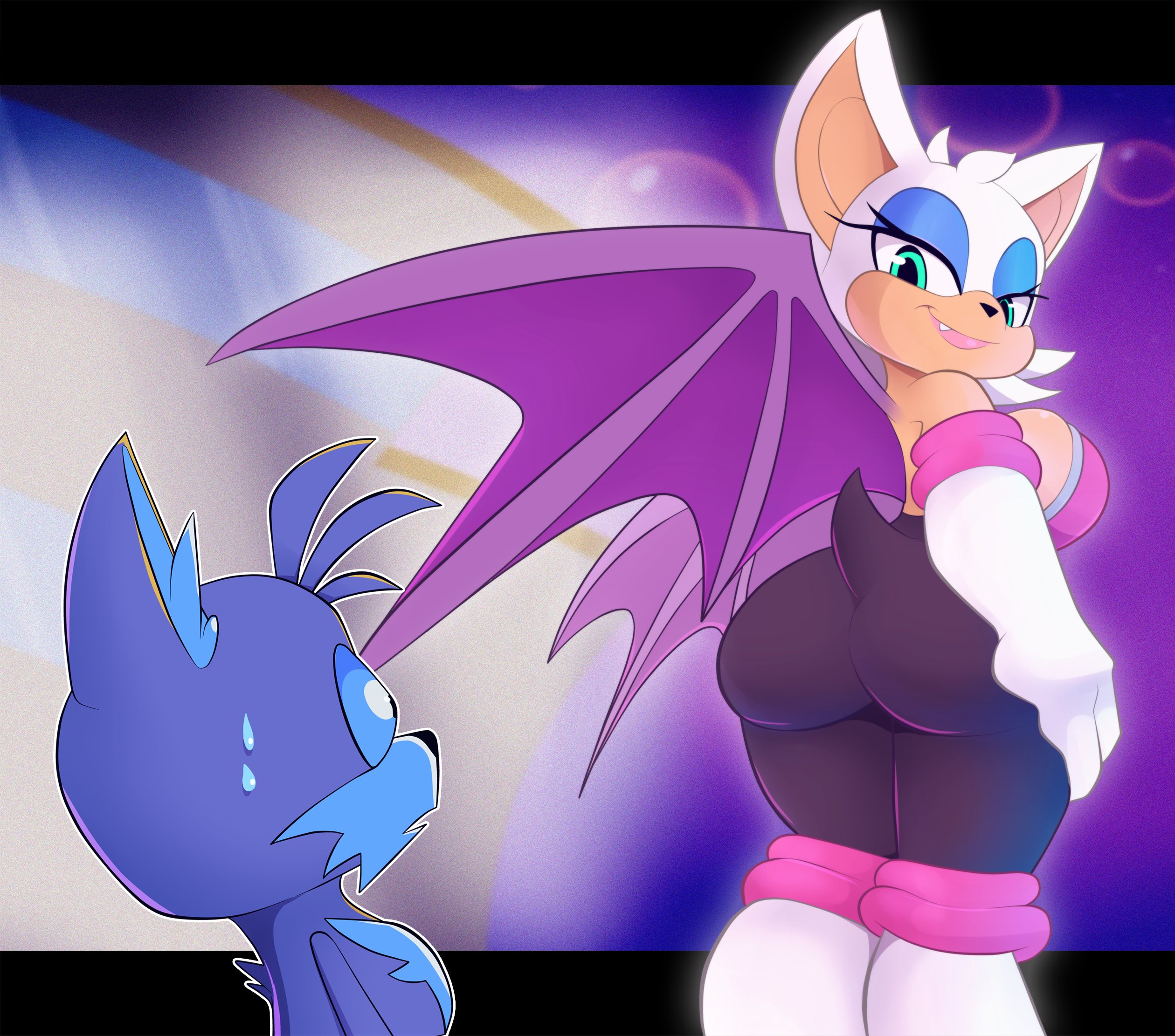 1boy, 1girls, anthro, bat, female, fox, humor, larger female, male, miles prower, older female, rouge the bat, sega, smaller male, snappygrey, sonic (series), sonic the hedgehog (series), tagme, tails, tails the fox, younger male