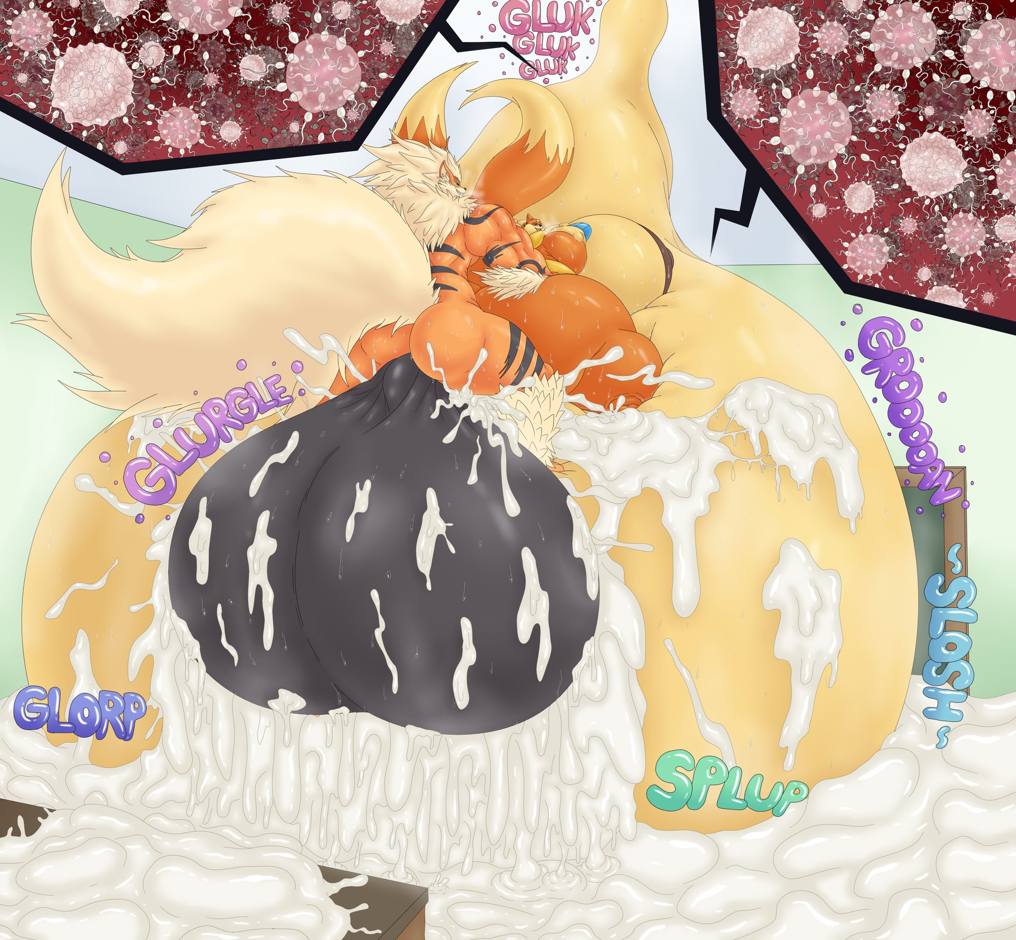 arcanine, ass, balls, belly bulge, big ass, big belly, big breasts, breasts, cum flooding, cum inflated belly, cumflated belly, cumflation, enjoying, enormous belly, female, floatzel, furry, huge balls, huge belly, hyper, hyper balls, hyper belly, hyper cumflation, hyper inflation, hyper testicles, impregnation, inflation, male, nintendo, pokemon, pokemon (species), senos, testicles