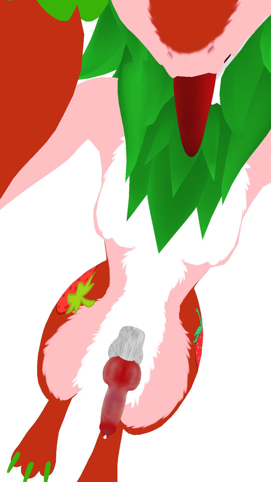 anthro breasts food fruit gynomorph hi_res intersex knot male multicolored_body plant solo strawberry tongue tongue_out wickerbeast