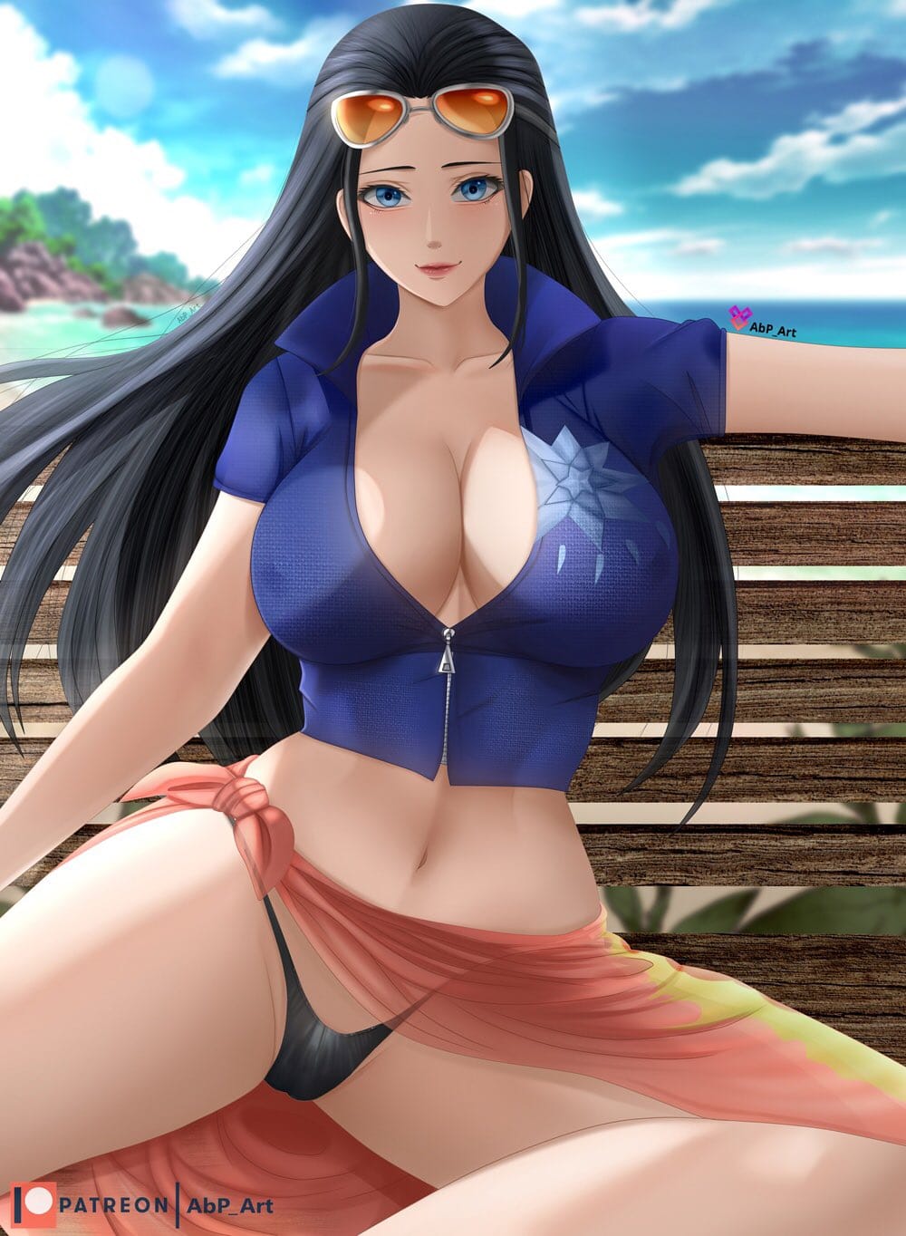 1girls, abp art, black hair, black-haired female, breasts, female, female only, nico robin, one piece, post-timeskip, sitting, tagme