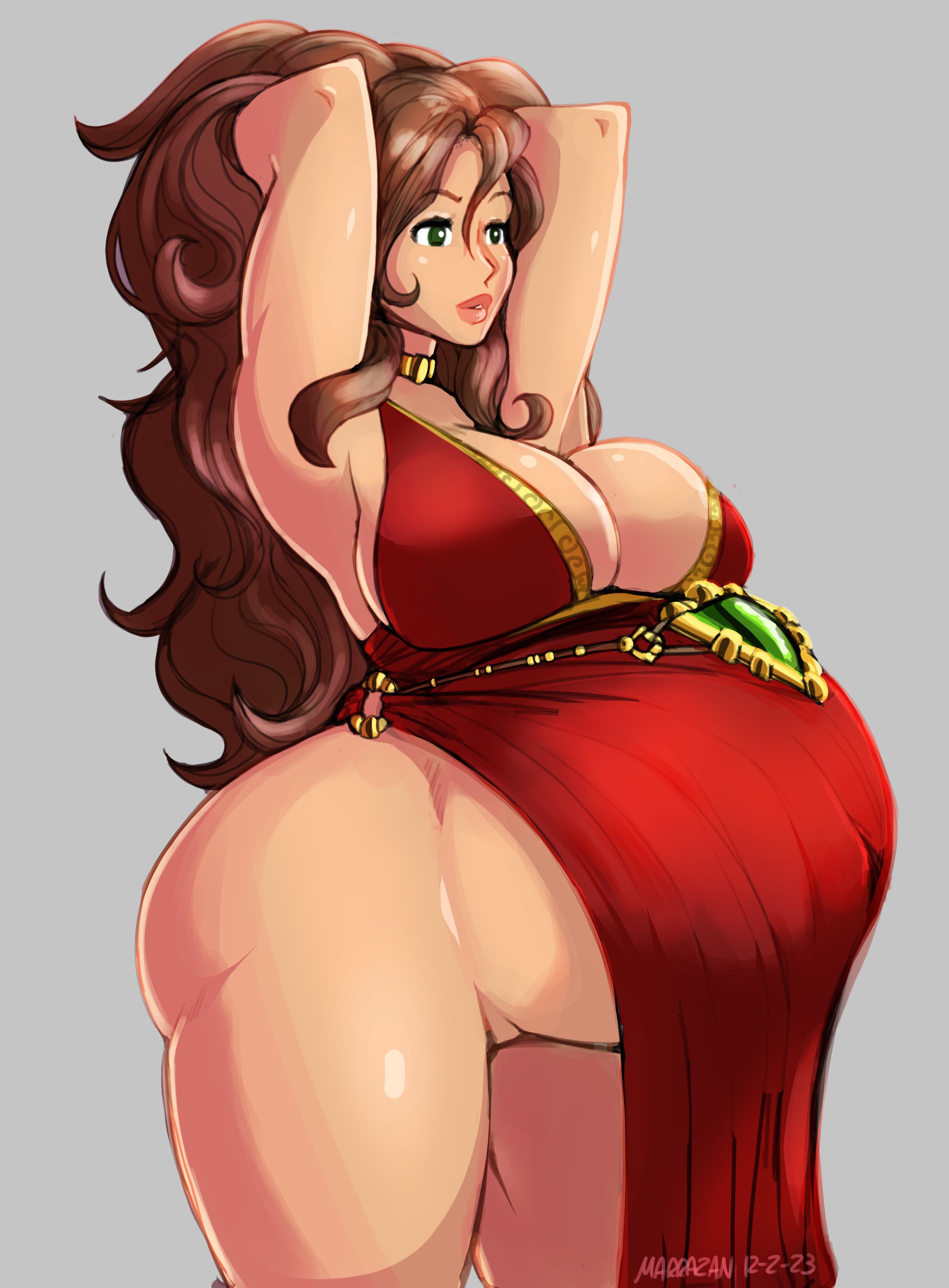 1girls, breasts, cleavage, female, female only, huge belly, huge breasts, marrazan, no bra, no panties, pregnant, ready to pop, solo