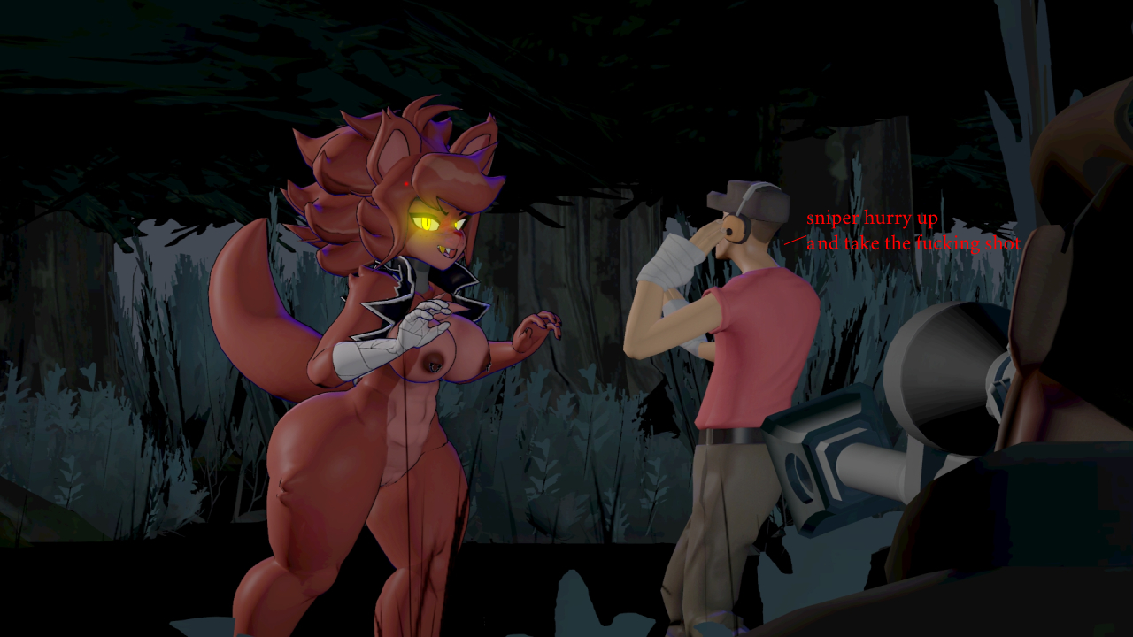3d, 3d (artwork), animatronic, anthro, big breasts, breasts, cally3d, claws, clazzey, completely nude, cryptiacurves, ears, fazclaire's nightclub, female, fexa, fexa (cryptia), five nights at freddy's, fluffy hair, fnaf, fox, fox ears, foxy (cally3d), foxy (fnaf), fredina's nightclub, funny, larger female, long hair, meme, muscular, muscular female, nude, nude female, orange fur, red fur, robot girl, scottgames, scout (team fortress 2), sharp teeth, sniper (team fortress 2), tail, team fortress 2, yellow eyes, yellow sclera
