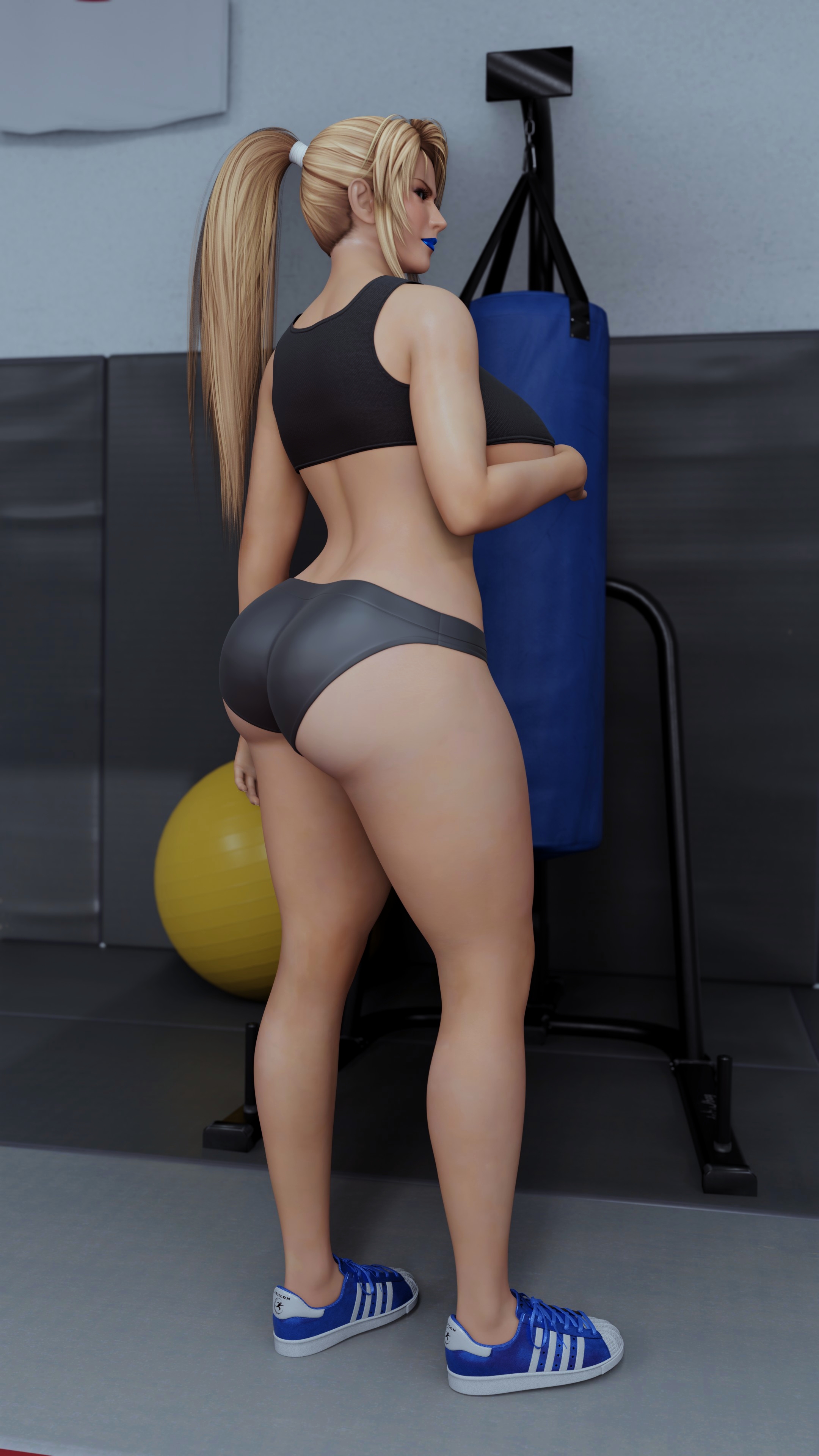 1girls, 3d, areola slip, ass, big ass, big breasts, big butt, bimbo, blender, blonde hair, blue lips, blue lipstick, breasts, female, female only, fit, fit female, guidugalle, guimontag, gym uniform, hotpants, lipstick, metroid, nintendo, nipple slip, nipples visible through clothing, partially clothed, pussy, samus aran, sarah bryant, skimpy clothes, solo, sports bra, sportswear, thick ass, thick thighs