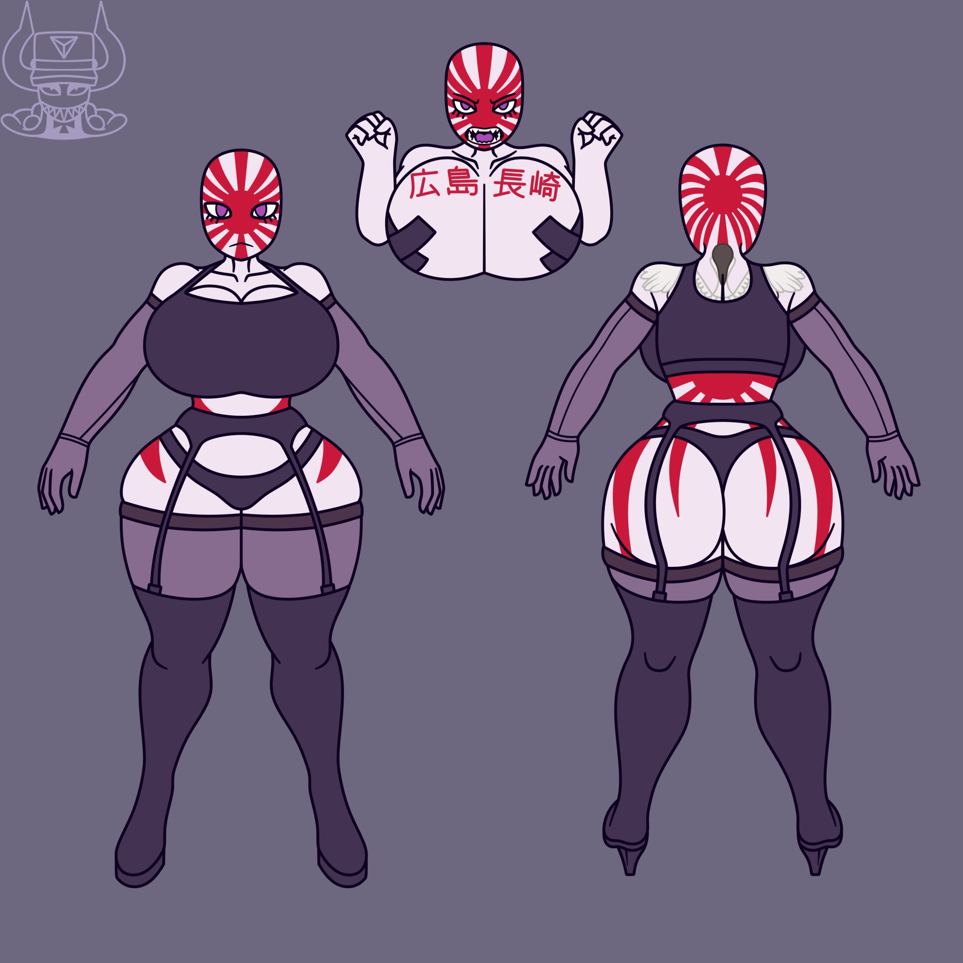 1girls, breasts, countryhumans, countryhumans girl, ech0chamber, female, japanese empire (countryhumans), taped nipples, waist not visible
