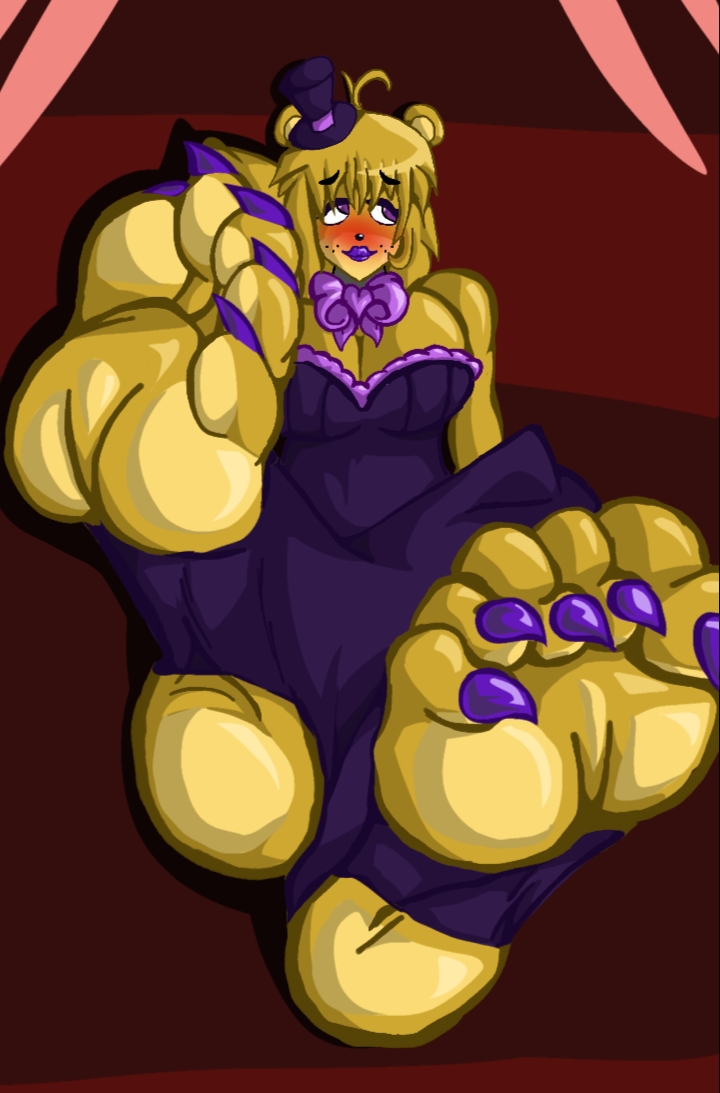 anthro bear blush crossed_legs etdelart432 feet five_nights_at_freddy's five_nights_in_anime fnia foot_fetish foot_focus fredbear_(fnaf) humanoid humanoid_feet lipstick pawpads presenting_feet robot robot_girl robot_humanoid stirrup_legwear toe_claws toeless_legwear toenail_polish toes ursid video_game