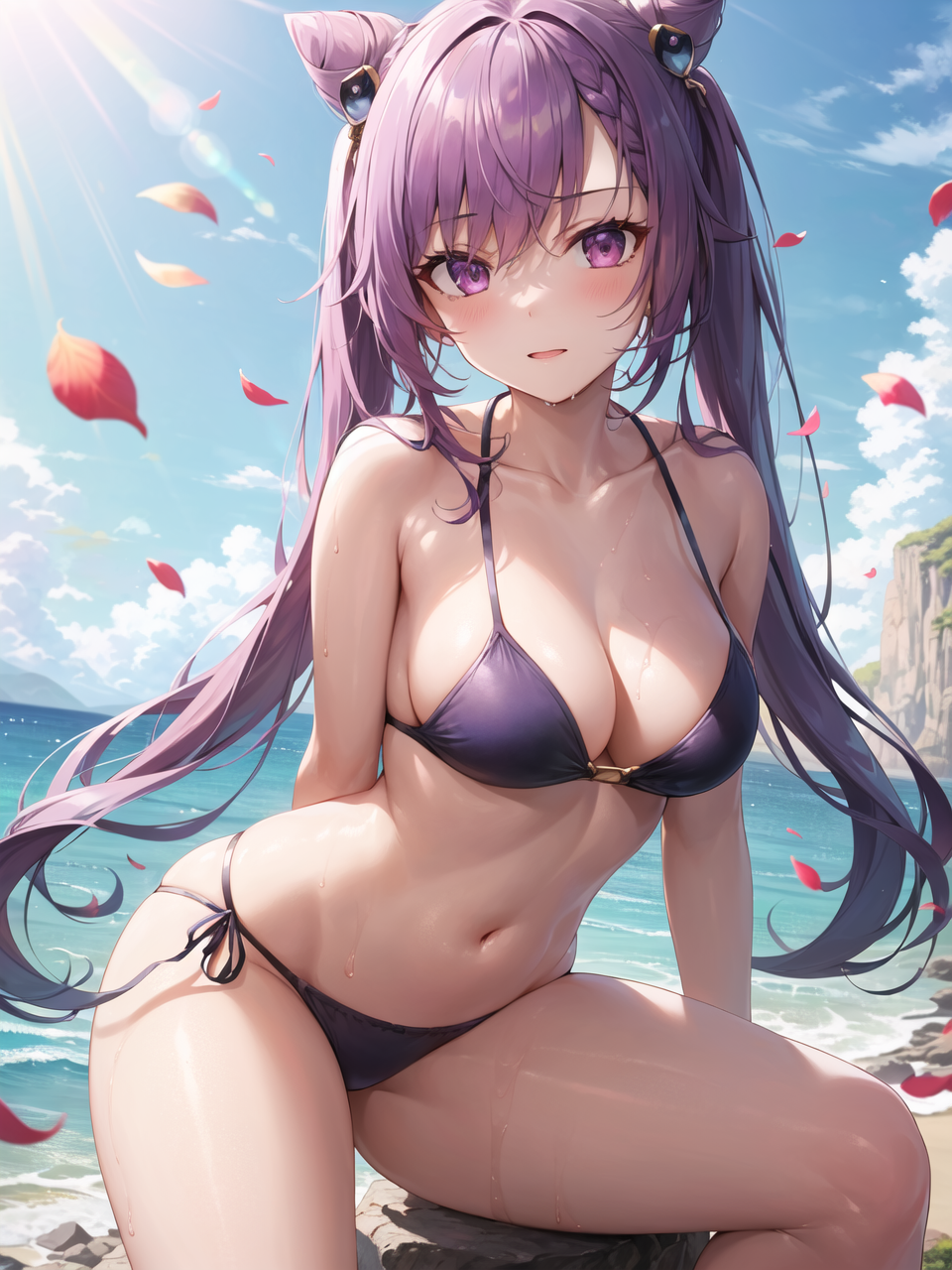 1girls, ai generated, bikini, curvaceous, curvy, curvy body, curvy female, curvy figure, female, genshin impact, high resolution, highres, keqing (genshin impact), mihoyo, seductive eyes, seductive look, stable diffusion, voluptuous, voluptuous female