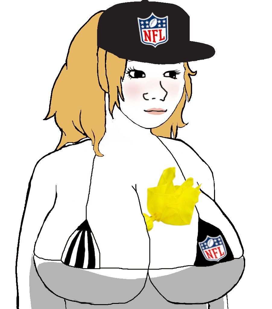 1girls big_breasts bikini blonde_hair busty cleavage female female_only football huge_breasts nfl short_hair solo wojak wojak_comics