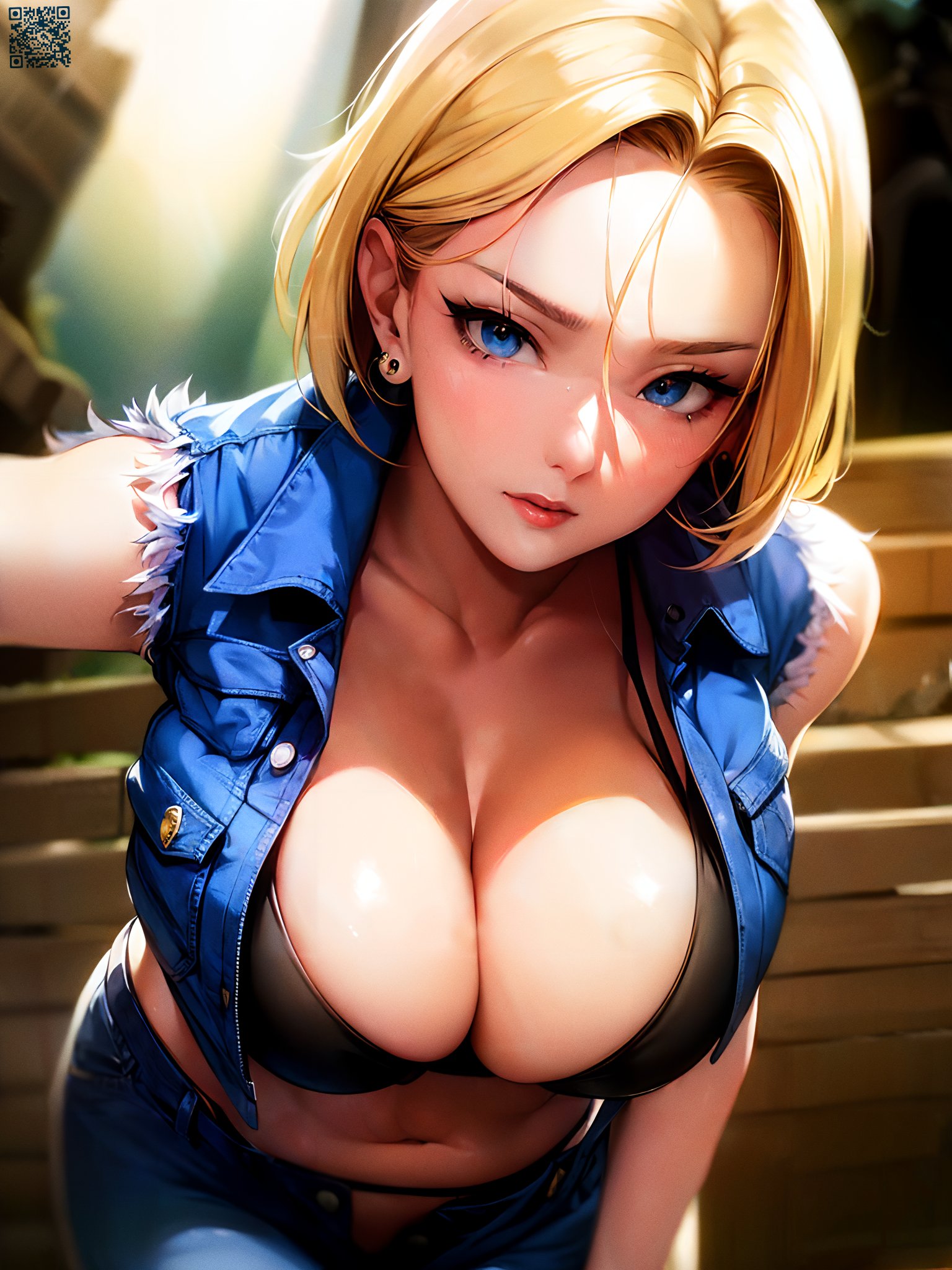 1girls, ai generated, android 18, big breasts, blonde hair, blue eyes, breasts, cleavage, curvy, curvy body, curvy female, curvy figure, dragon ball, dragon ball super, dragon ball z, female, hamzaa ai, hi res, high resolution, medium hair, short hair, voluptuous female