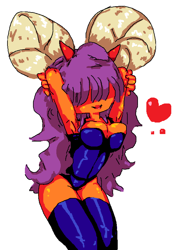 armpits arms_behind_head arms_crossed arms_up big_breasts big_horns black_legwear black_panties black_stockings demon demon_girl demon_horns heart hidden_eyes horns imp latex latex_clothing latex_suit lipstick microsoft_paint obscured_eyes original original_character pixel_art posing presenting purple_hair red_body red_horns red_skin shiny_skin showing_armpits smile stockings storm_yyyy thick_thighs wide_hips