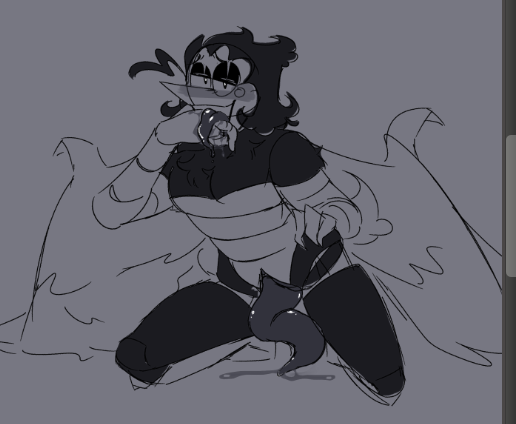 bedroom_eyes black_and_white black_hair deltarune deltarune_chapter_2 fluffy long_tongue male male_only on_knees precum_drip spamton_g_spamton spamton_neo tentacle tentacle_dick wings