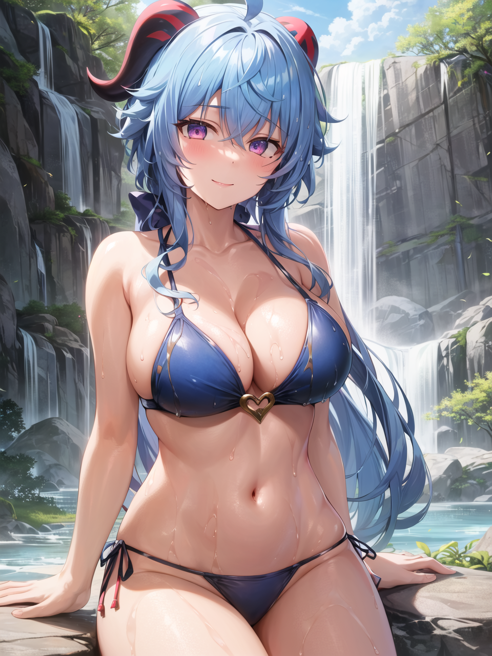 1girls, ai generated, bikini, blue hair, curvaceous, curvy, curvy body, curvy female, curvy figure, female, female focus, female only, ganyu (genshin impact), genshin impact, high resolution, mihoyo, seductive look, stable diffusion, voluptuous, voluptuous female, wet body