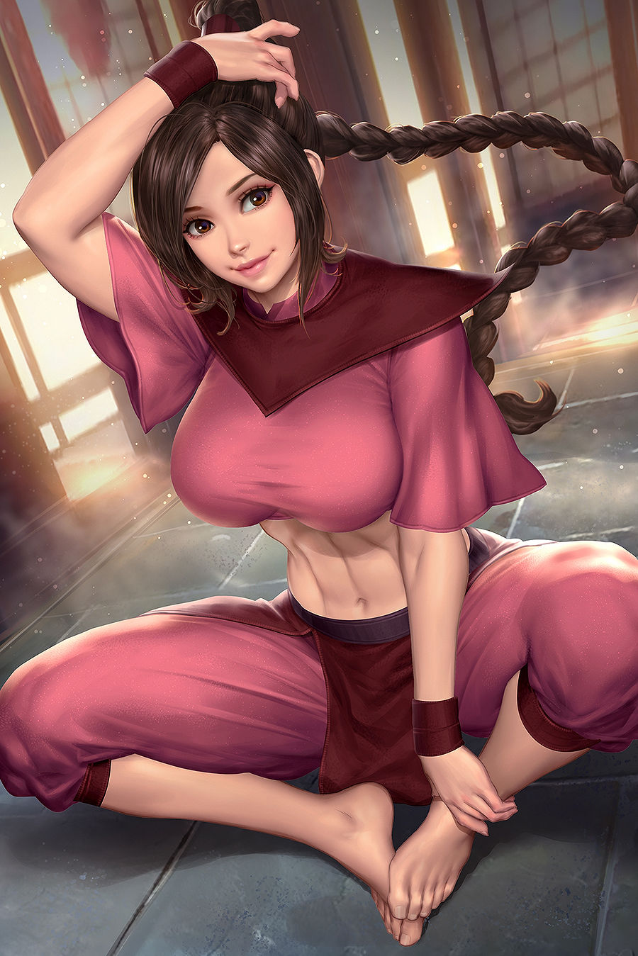 abs, avatar the last airbender, barefoot, big breasts, braid, breasts, brown eyes, feet, female, female focus, female only, foot fetish, neoartcore, nickelodeon, ponytail, ty lee