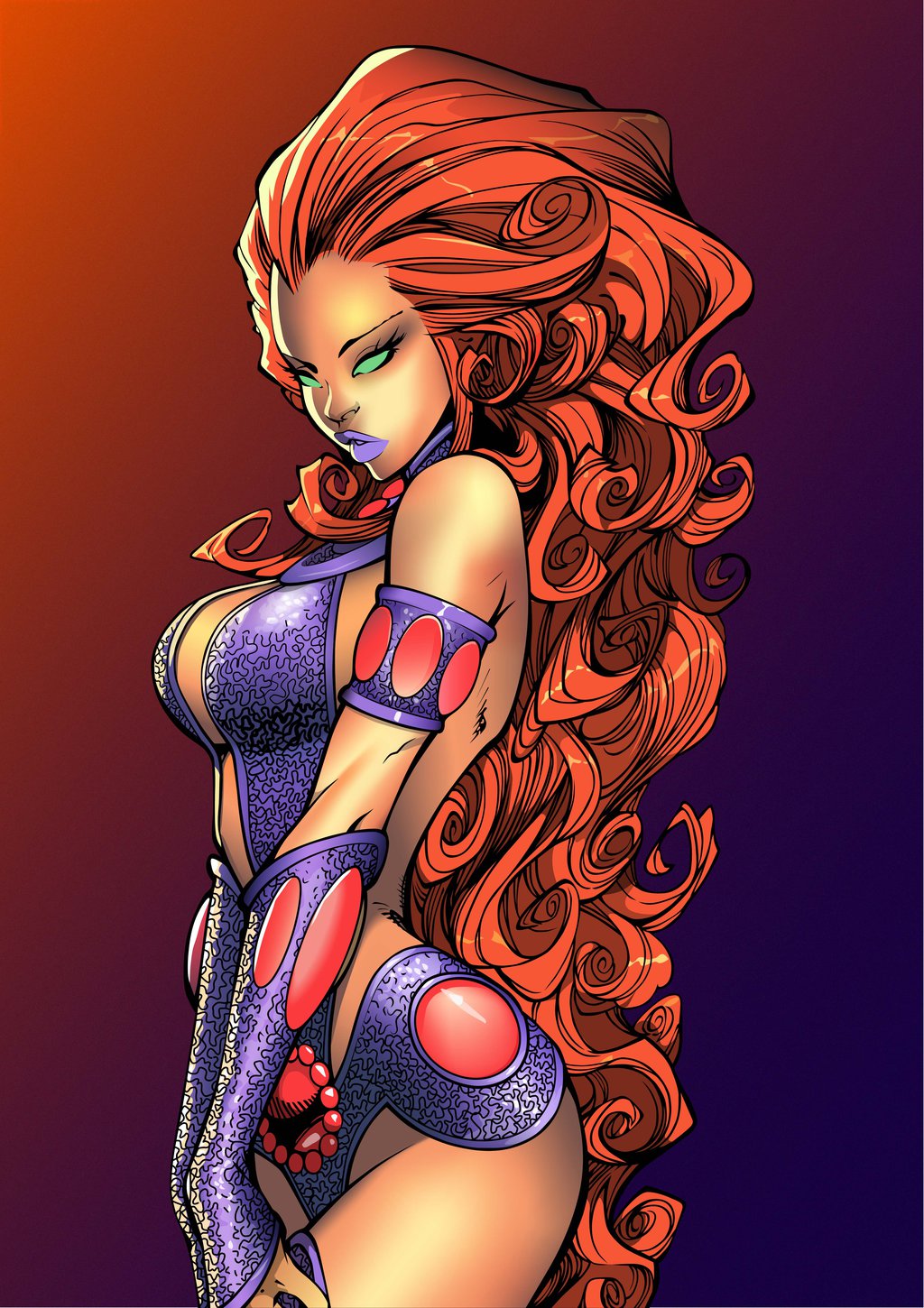 1girls, alien, alien girl, big breasts, bimbo, bimbo lips, breasts, curvy, curvy female, curvy figure, dc, dc comics, female, female only, fully clothed, green eyes, joe benitez, koriand'r, lips, long hair, orange hair, orange skin, solo, starfire, starfire (classic), starfire (comics), superheroine, tamaranean, teen titans, wide hips
