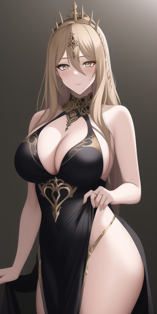 1girls, ai generated, big breasts, blonde hair, breasts, cleavage, dress, elden ring, female, female only, fromsoftware, jewelry, milf, mommy, queen marika the eternal, thick thighs, wide hips