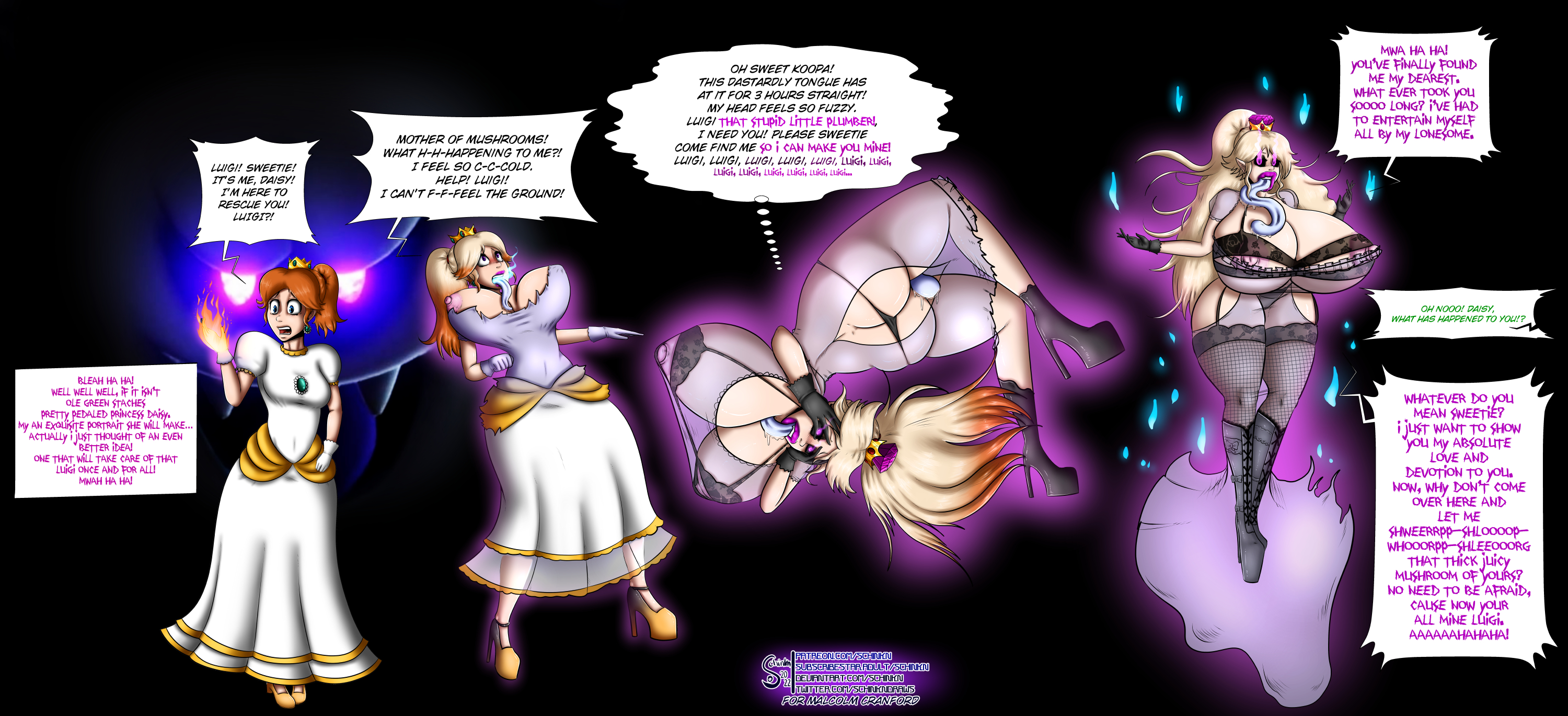 ass, ass expansion, assimilation, bimbo, bimbofication, boo (mario), brainwashing, breast expansion, breast growth, breast growth (enlargement), breasts, corruption, female, hair color change, hair growth, high heels, huge ass, huge breasts, king boo, lingerie, lip expansion, lips, luigi's mansion, mario (series), masturbation, mind control, nipples, personality change, possession, princess daisy, schinkn, super mario bros., thick lips, thick thighs, thigh expansion, tongue growth, transformation, transformation sequence, wide hips