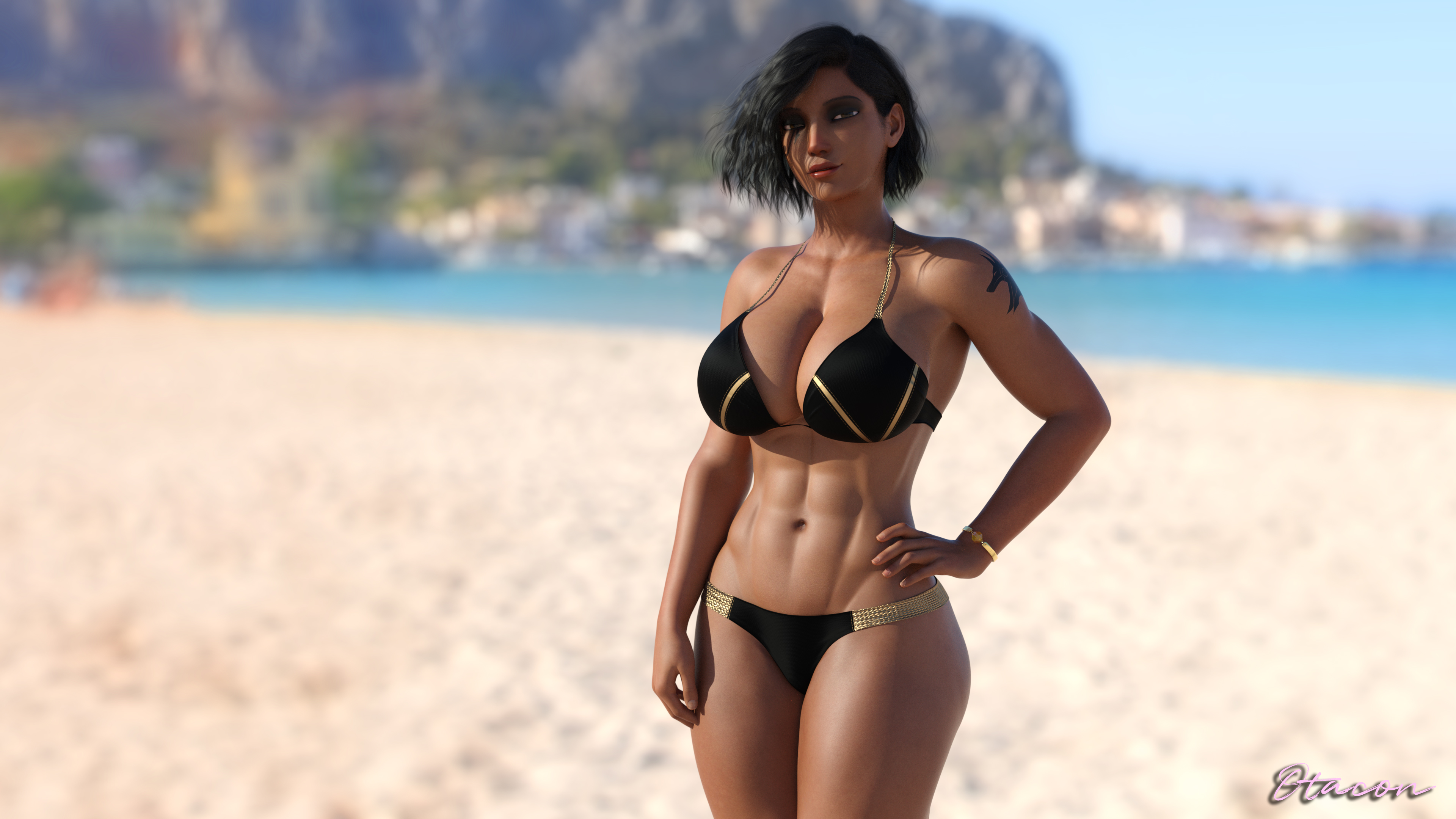 1girls, 3d, abs, ass, beach, big breasts, bikini, blizzard entertainment, breasts, dark skin, dark-skinned female, egyptian, egyptian female, female, female only, fit, fit female, nipple bulge, otacon212, overwatch, pharah, pose, posing, solo female, tattoo, thick thighs, wide hips