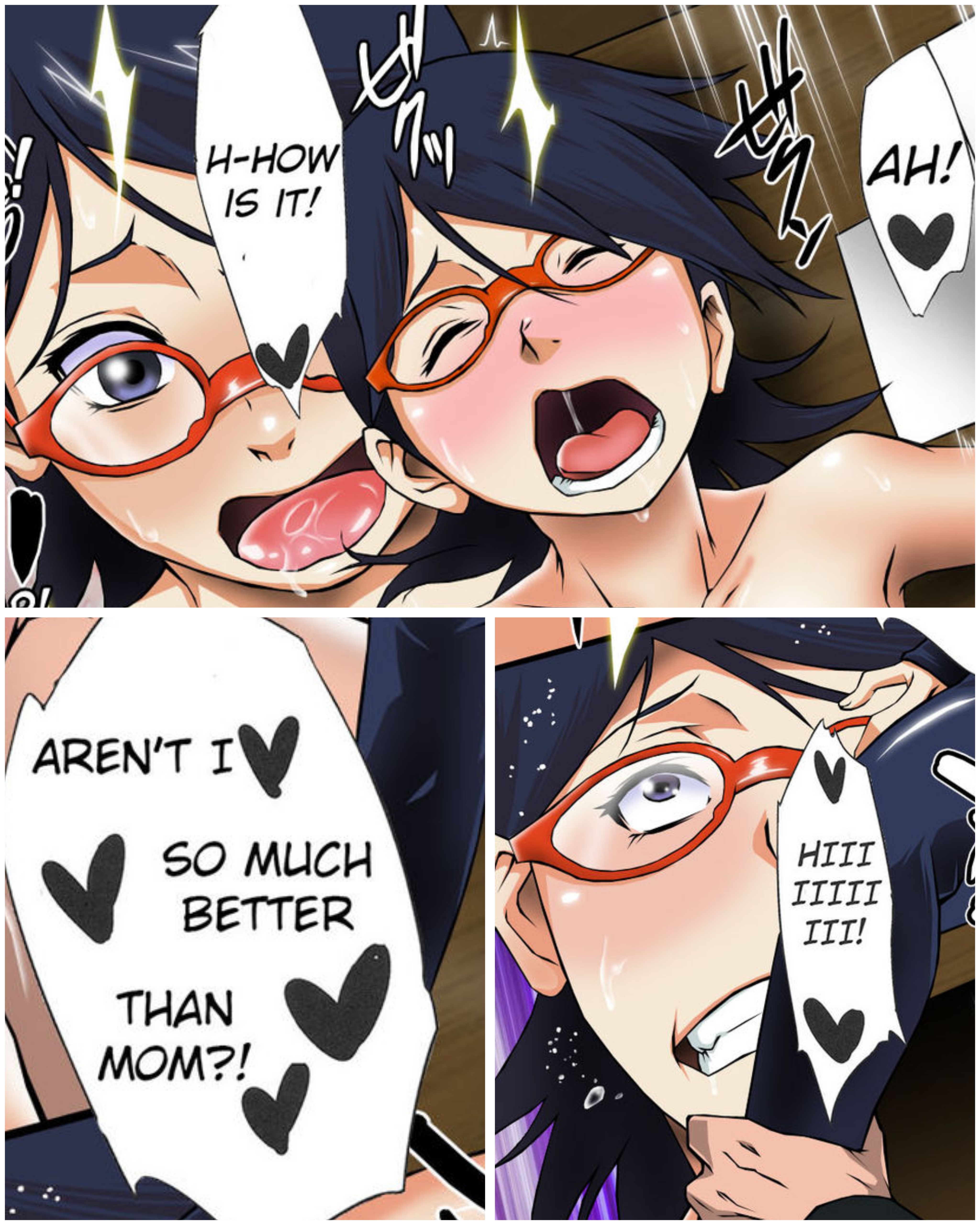 1girls, age difference, black eyes, black hair, blush, boruto: naruto next generations, clenched teeth, comic, drooling, female, female focus, glasses, implied sex, looking pleasured, naruto, naruto (series), pussy, rough sex, saliva, sarada uchiha, sex, sunahara wataru, sweat, tagme, teenage female, teenager, tongue, uzumaki naruto, vaginal penetration, vaginal sex, young, younger female