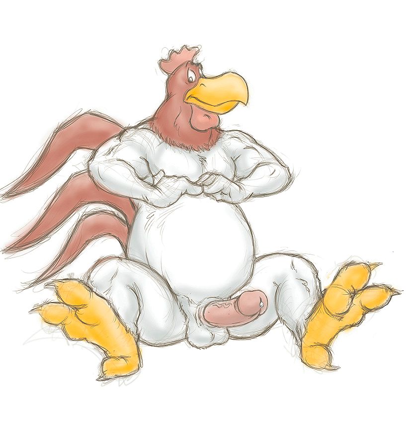 anthro barefoot bird chicken claws foghorn_leghorn front_view looney_tunes male male_only nude penis sitting soft_feathers solo spread_legs tagme testicles