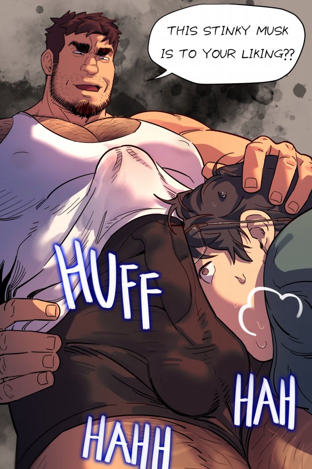 2boys bara big_dom_small_sub comic dilf erect_penis erection fetish gay gay_domination glasses male male_only muscular muscular_male neighbor sniffing sniffing_penis unspoken_(firebreath110)
