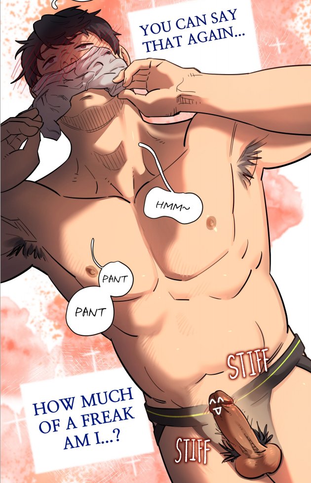 1boy armpit_hair blush boxers erect_penis erection fetish gag gagged gay male panties panties_in_mouth pleasure_face solo solo_male unspoken_(firebreath110)