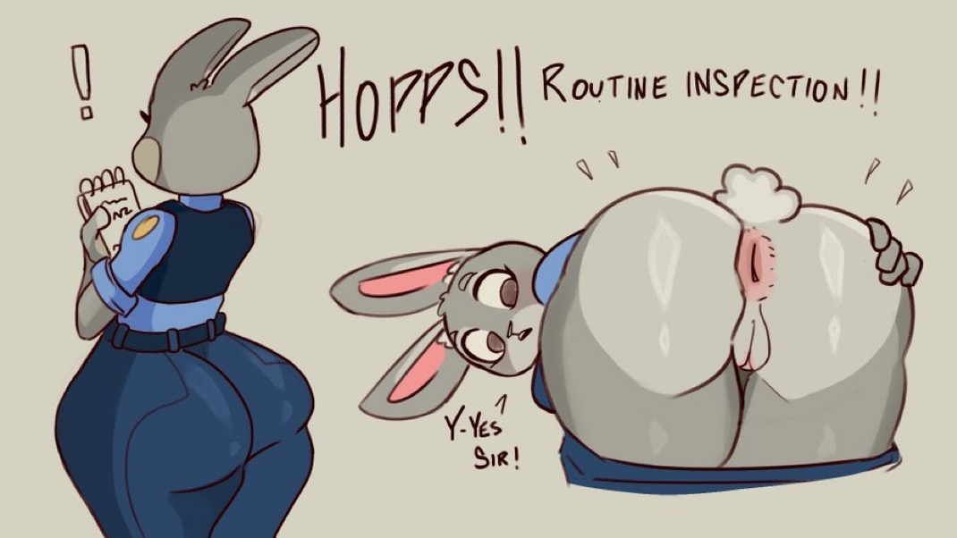 ass, big ass, disney, donut anus, fat ass, hand on ass, hangedc (artist), huge ass, judy hopps, police uniform, policewoman, showing ass, zootopia