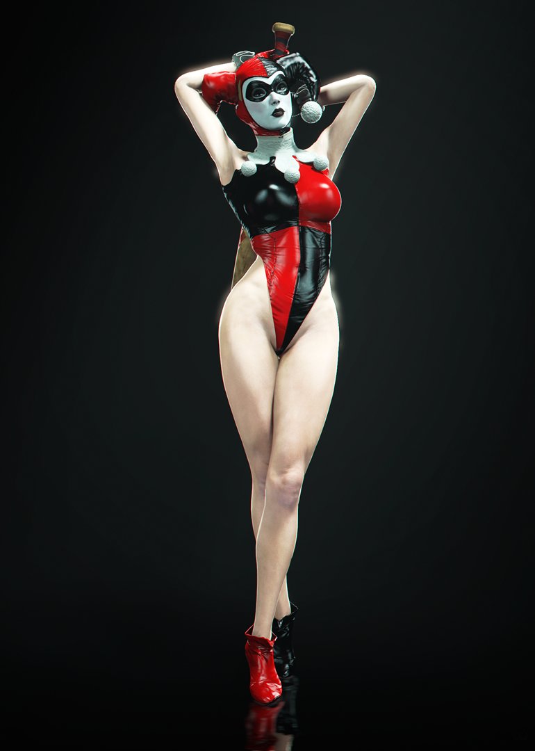 1girls, 3d, armpits, arms up, baseball bat, batman (series), batman: arkham knight, big breasts, breasts, clothed, clothed female, curvy, curvy body, curvy figure, dc, dc comics, female, female only, full body, hands behind head, harley quinn, harley quinn (arkham knight), harley quinn (arkham), harley quinn (classic), hourglass figure, leotard, light skin, light-skinned female, looking back, makeup, non-nude, pinup, pinup pose, shoes, simple background, slim waist, solo, solo female, tagme, villain, villainess, wide hips, wildynsfw